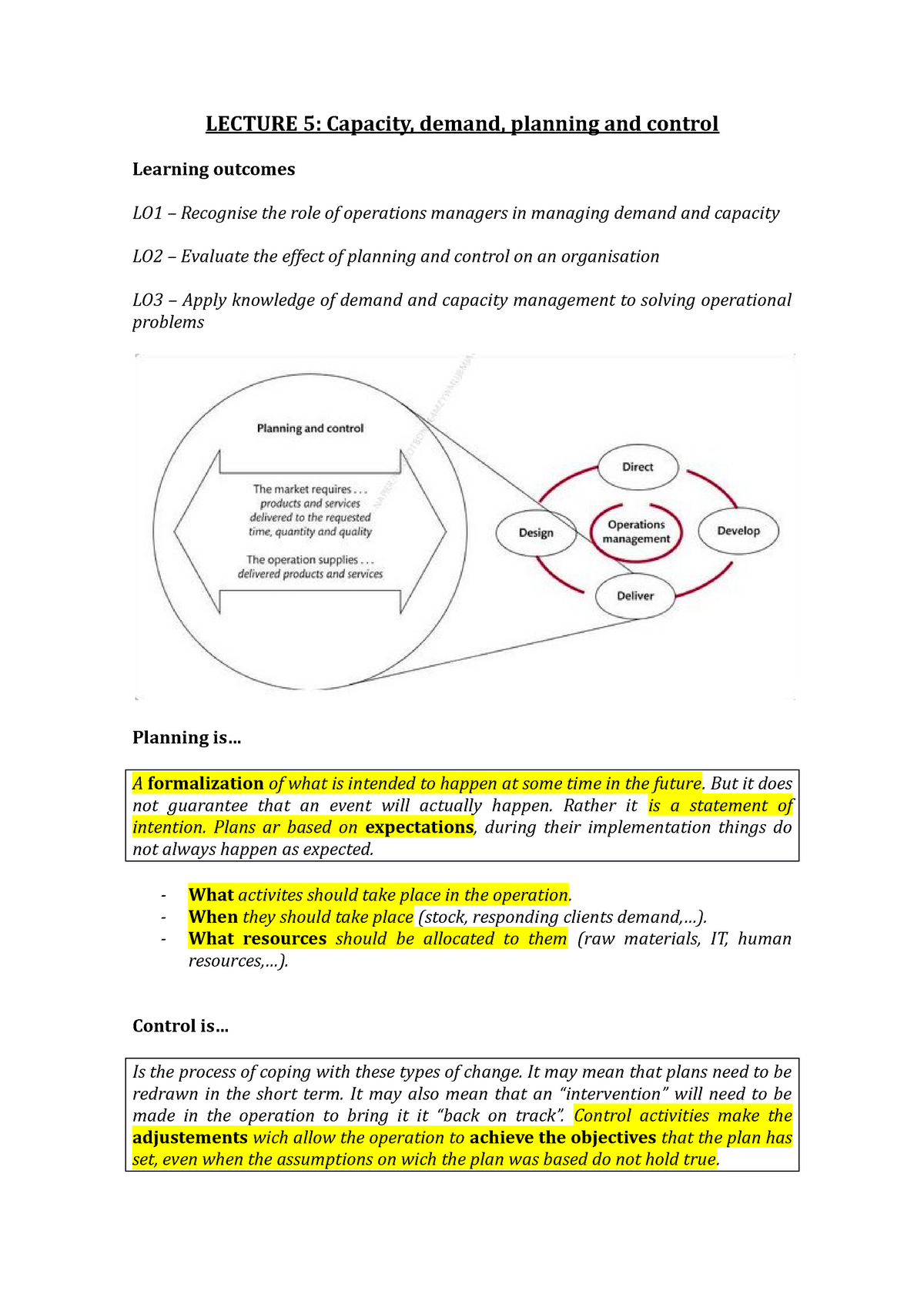 Capacity Planning And Control Operations Management Soe Studocu