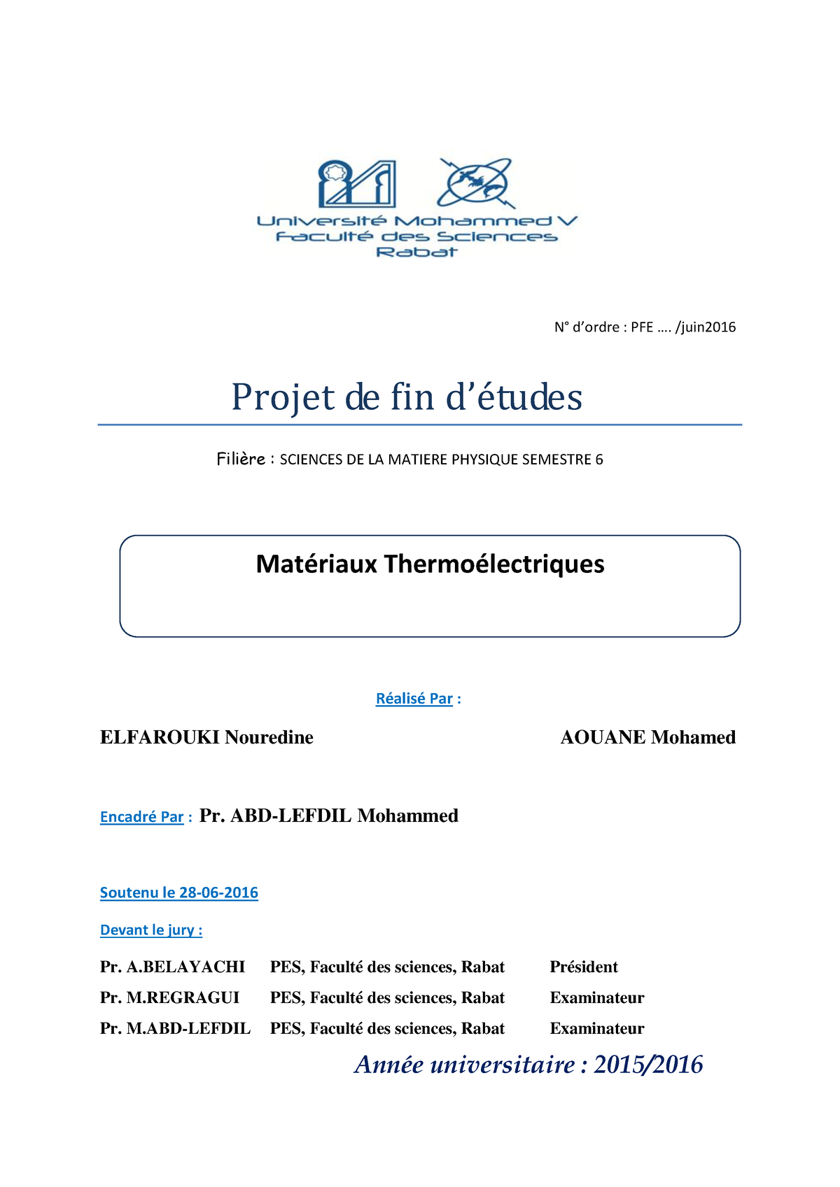 SDIC-PL0424 - PFE Chimie - N° D’ordre : PFE .... /juin Projet De Fin D ...