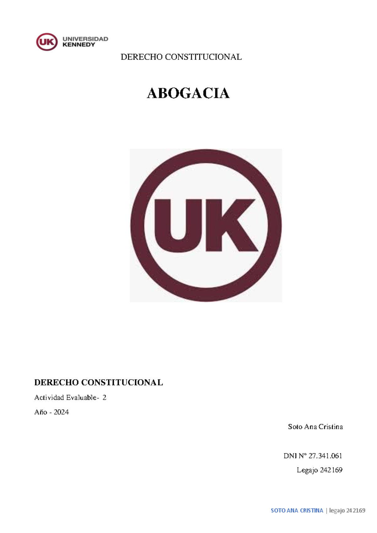 Trabajo Evaluable 2 - actividad evaluativa 2 - ABOGACIA DERECHO ...