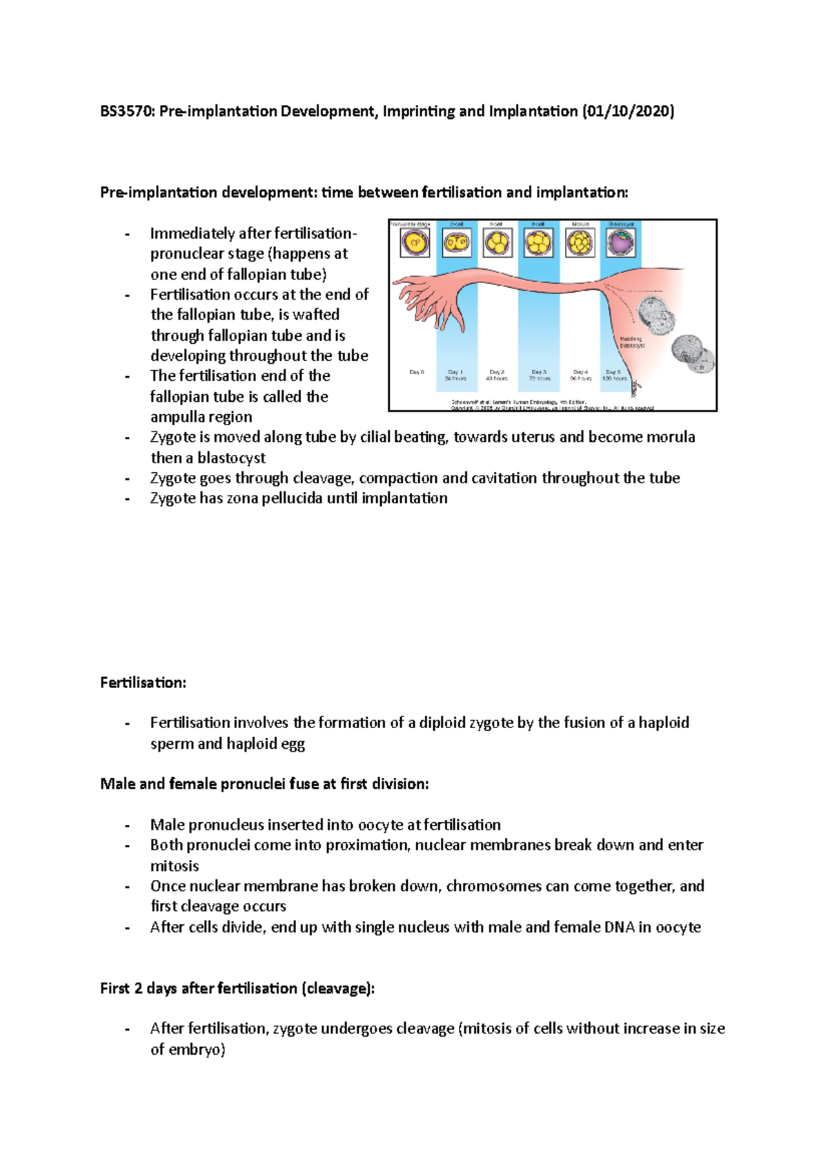 Pre-Implantation Development, Imprinting and Implantation - 1%) - Can ...