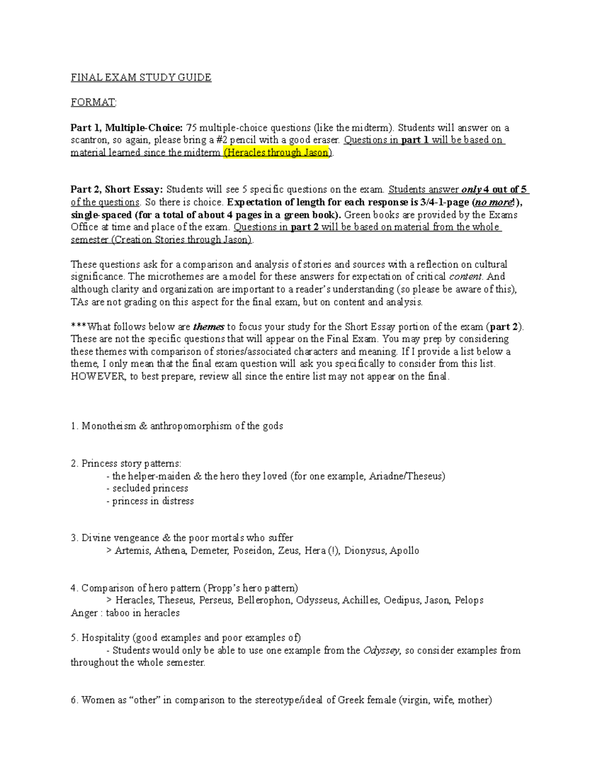 Final Exam Study Guide - Copy - FINAL EXAM STUDY GUIDE FORMAT: Part 1 ...