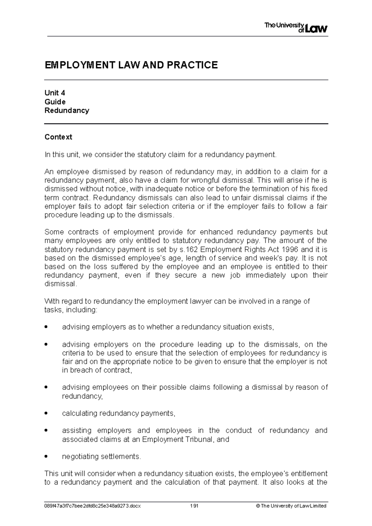21/22 employment law ws04 ce01 guide - EMPLOYMENT LAW AND PRACTICE Unit ...
