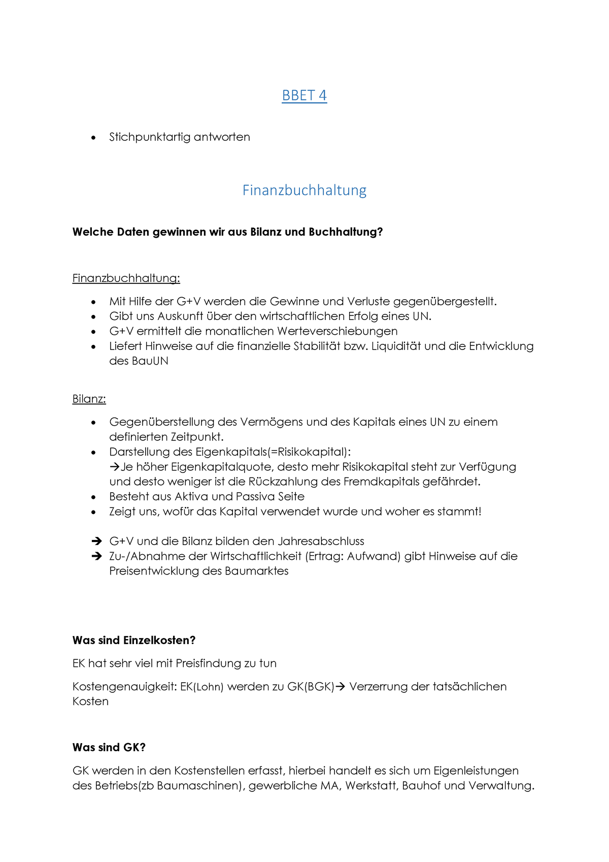 Zusammenfassung - BBET 4 Stichpunktartig Antworten Finanzbuchhaltung ...