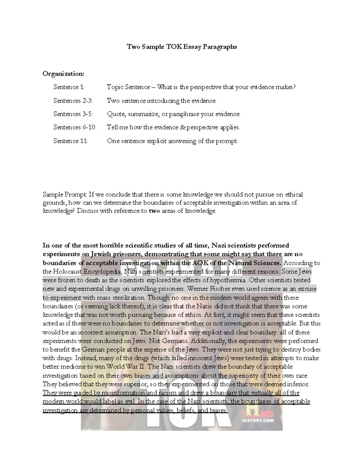 Body Paragraph Breakdown - Two Sample TOK Essay Paragraphs Organization ...