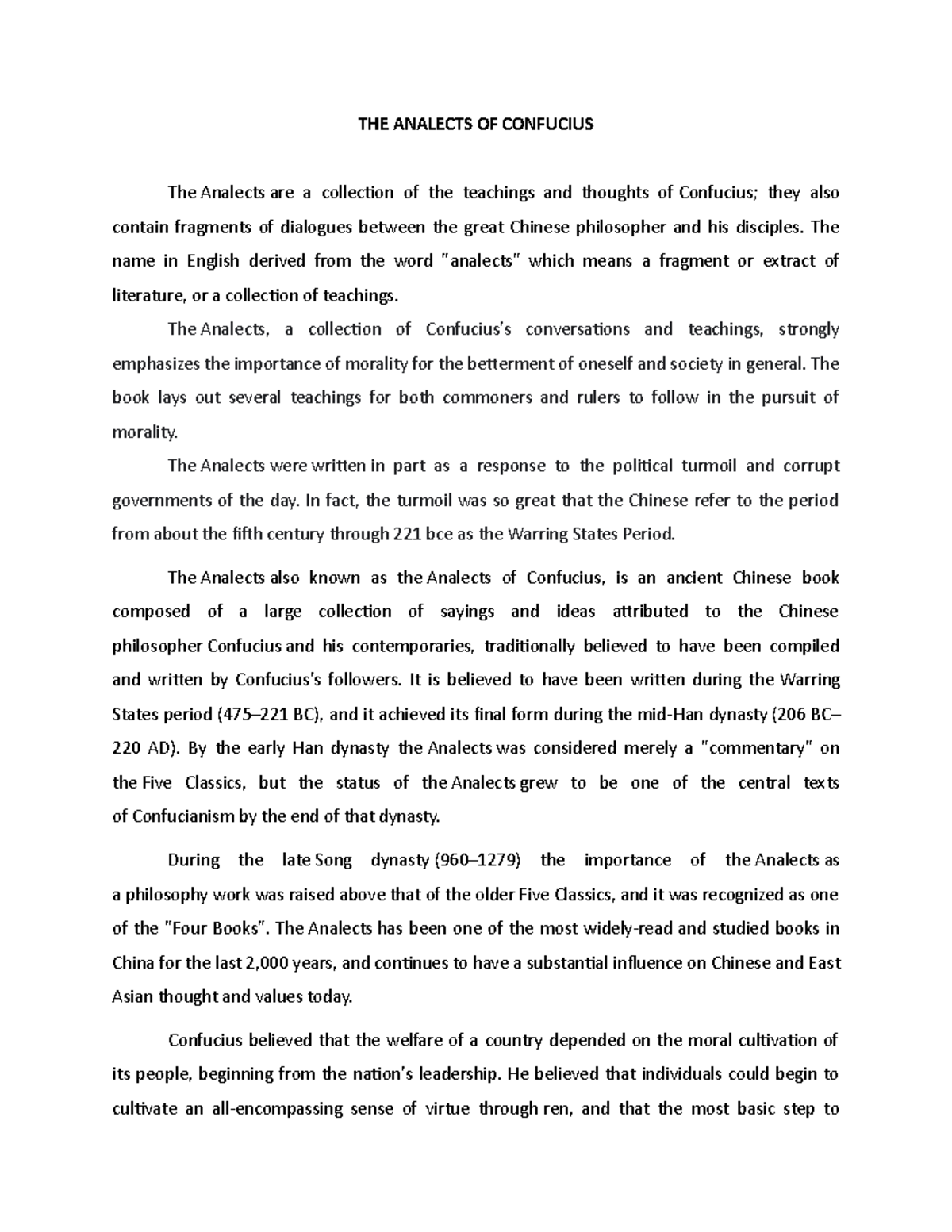 THE Analects OF Confucius - THE ANALECTS OF CONFUCIUS The Analects are ...