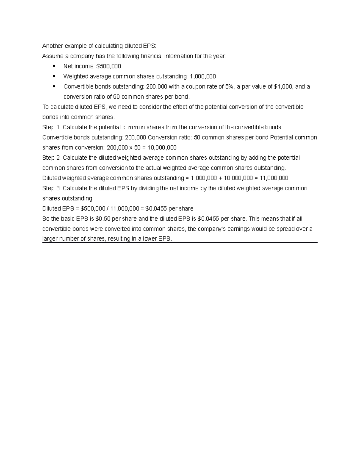 Diluted EPS Another example of calculating diluted EPS Assume a