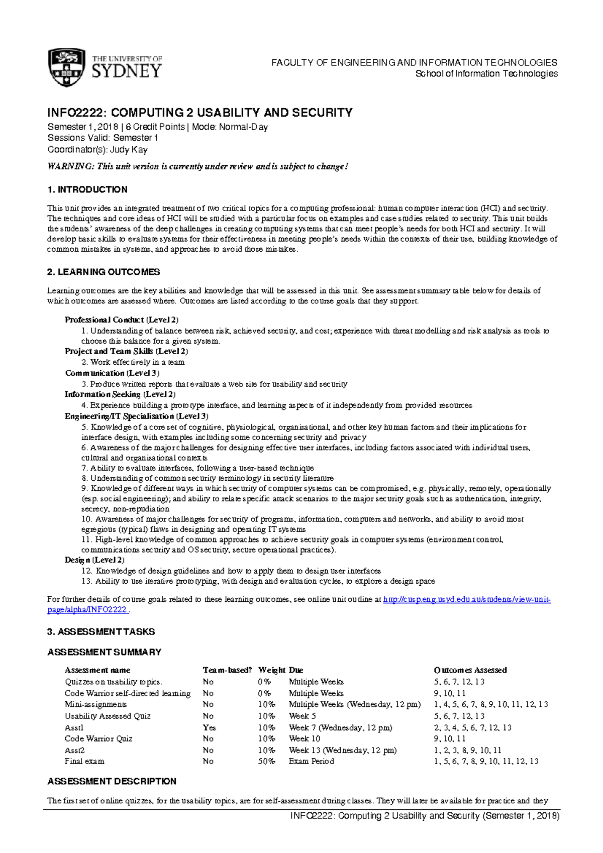 INFO2222 Outline - FACULTY OF ENGINEERING AND INFORMATION TECHNOLOGIES ...