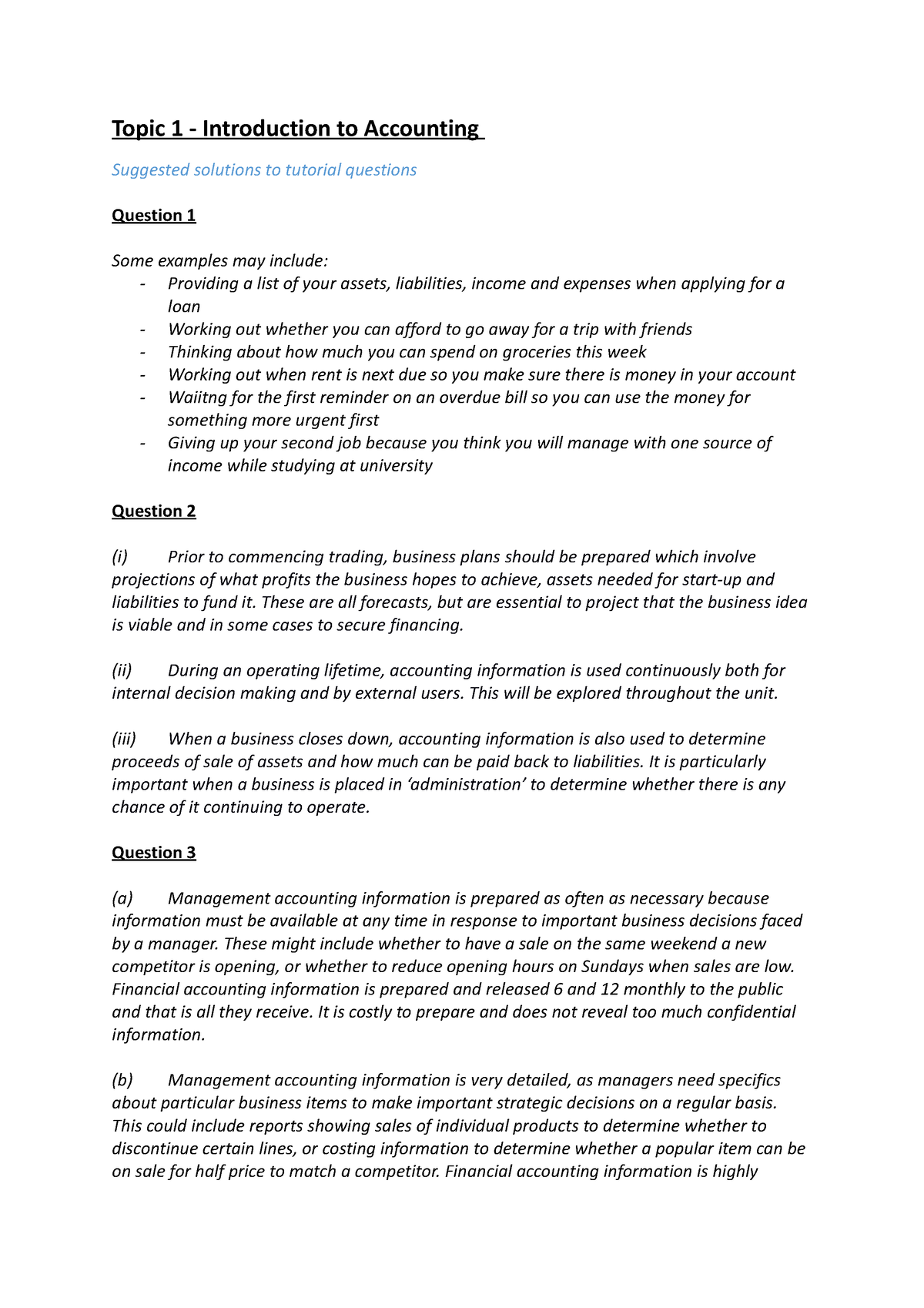 Topic 1 Solutions To Tutorial Exercises (week 2) - ACF1200 - Monash ...