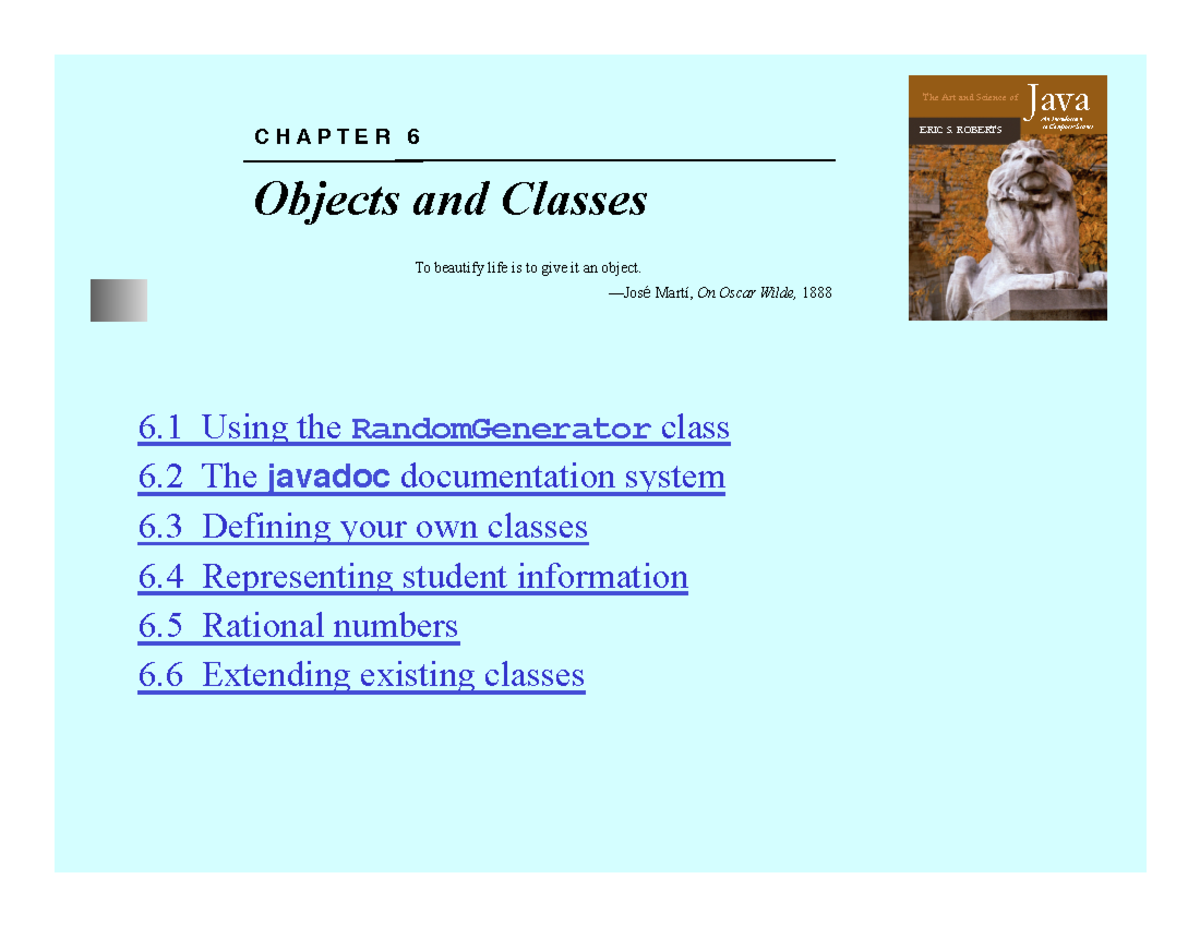 L06 Objects And Classes - The Art and Science of ERIC S. ROBERTS Java ...
