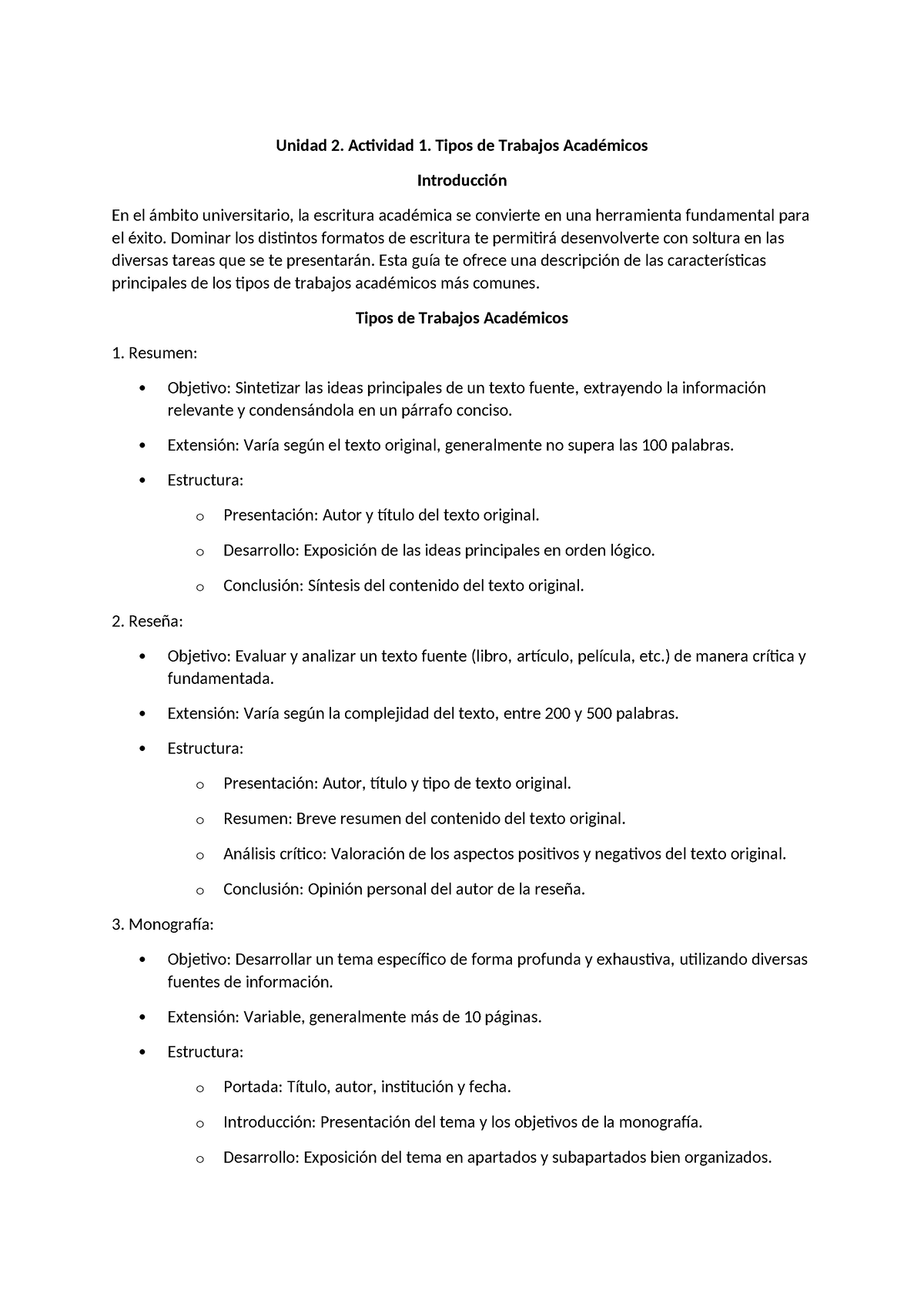 Unidad 2 Actividad 1 Tipos De Trabajos Académicos Unidad 2 Actividad 1 Tipos De Trabajos 2375