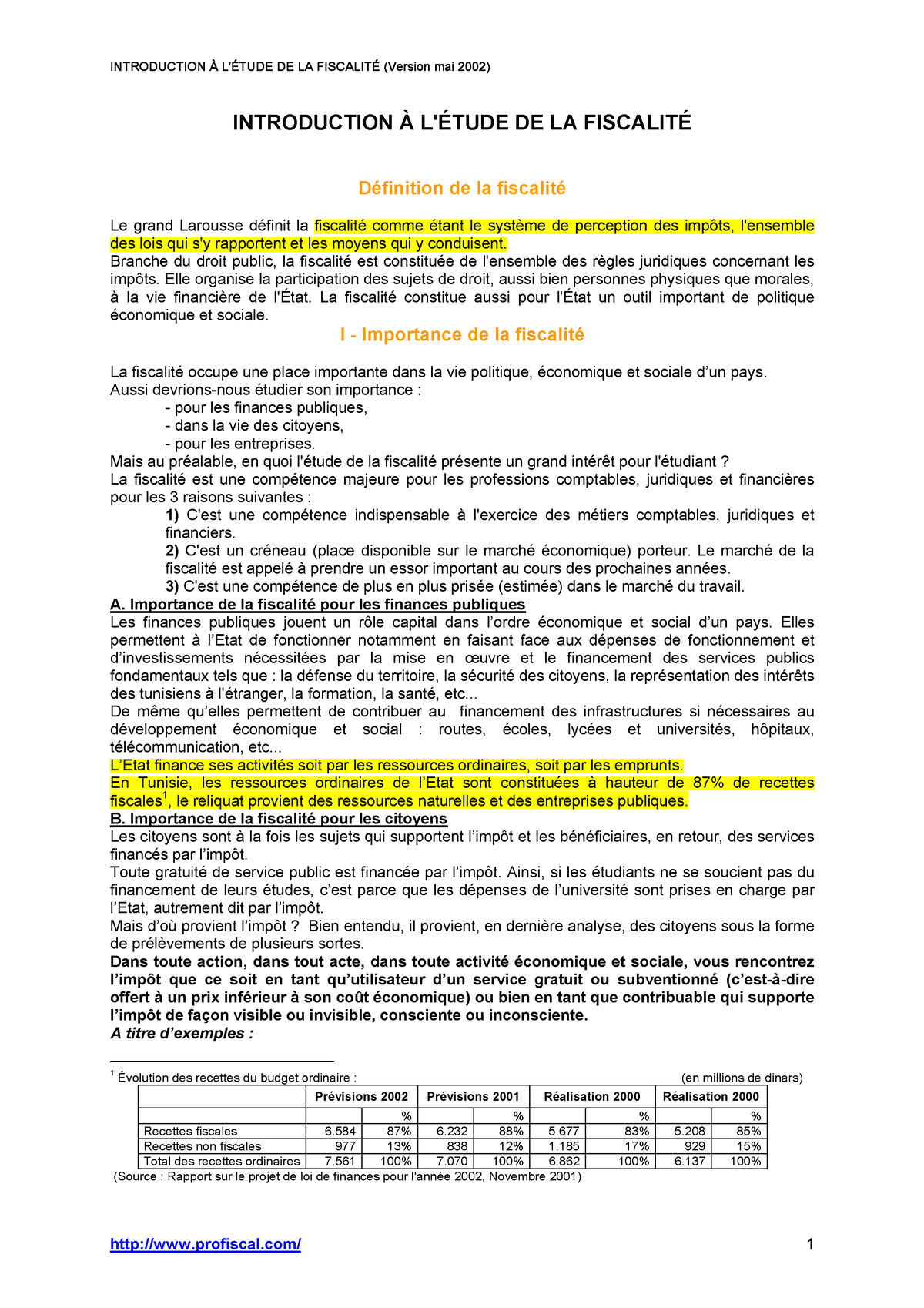 Introduction Etude De La Fiscalite - INTRODUCTION ¿ L'.. DE LA FISCALIT ...