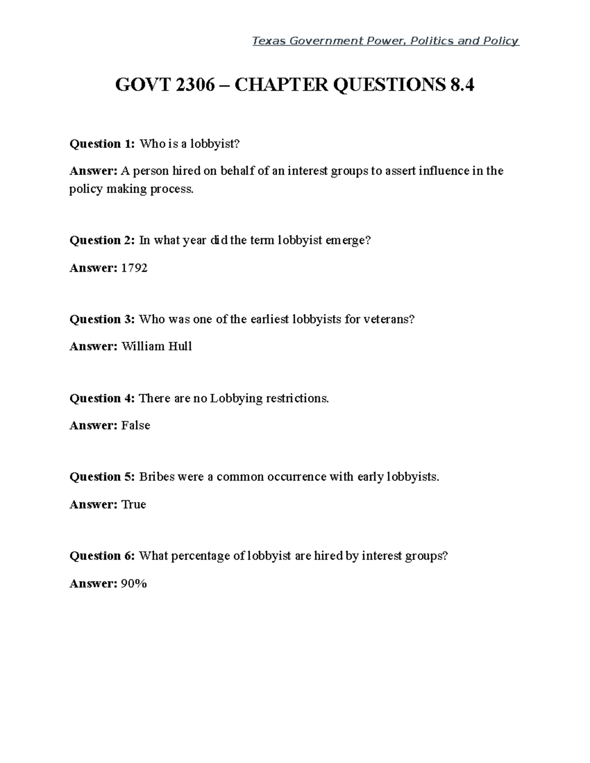 GOVT-2306 Chapter 8.4 Questions And Answers - GOVT 2306 - StuDocu