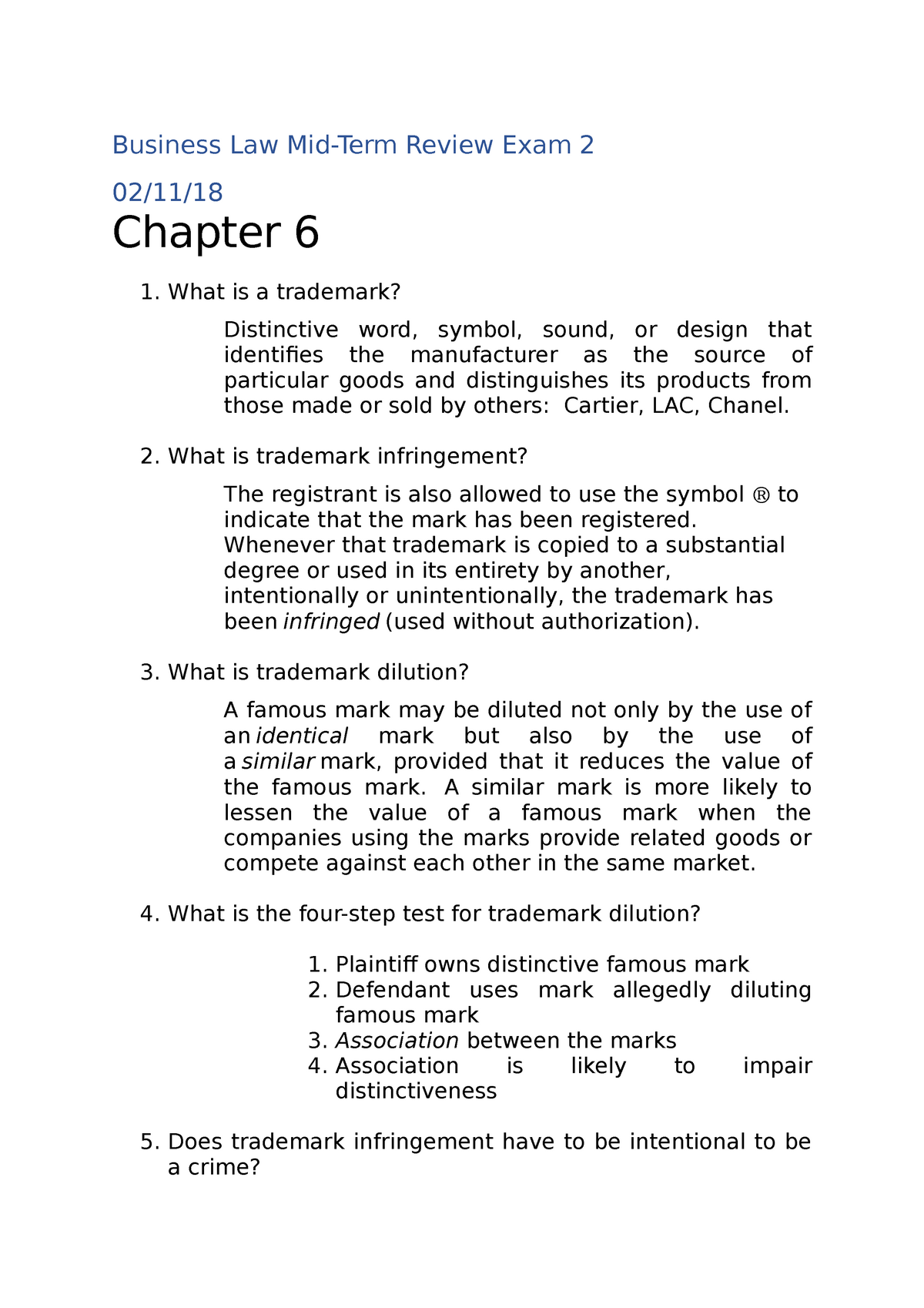 Review Midterm With Questions - Business Law Mid-Term Review Exam 2 02 ...