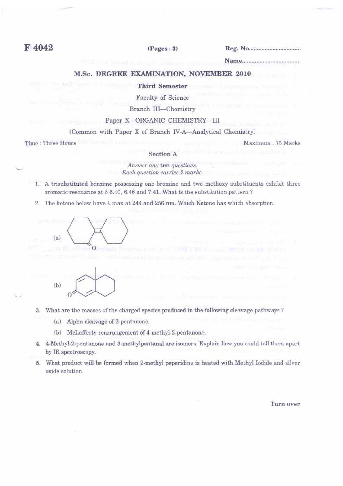 MSC042AOCSem 3,NOV2010 ,Organic Chemistry-iii - MSC Chemistry - Studocu