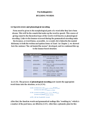 Psycholinguistics - Planning Utterances 2 - PSYCHOLINGUISTICS ...