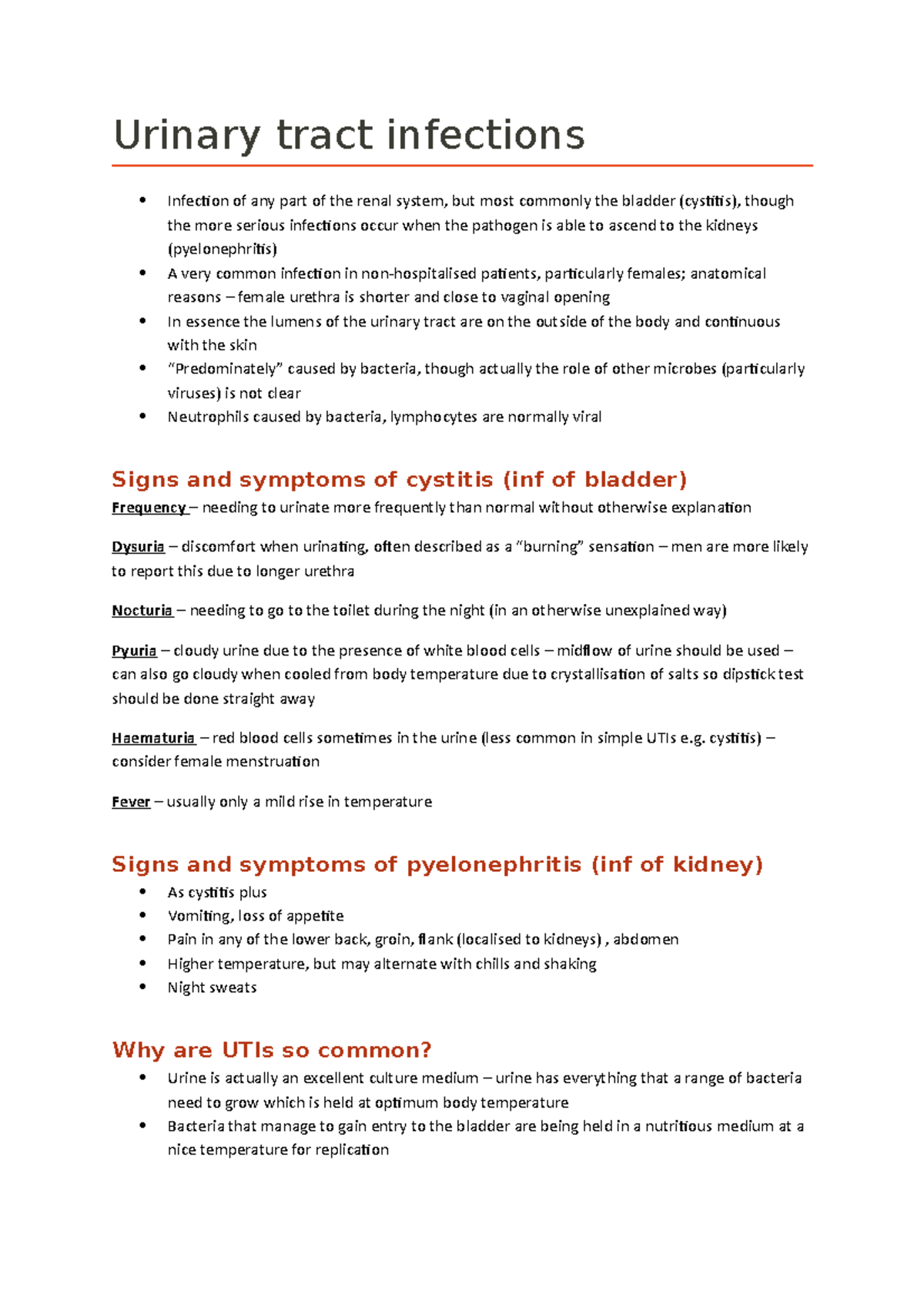 Urinary Tract Infections Notes - Urinary Tract Infections Infection Of ...