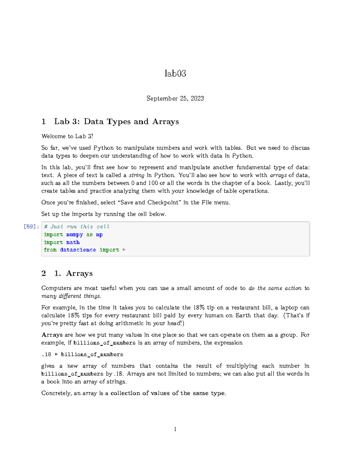 Lab03 - its mostly correct - lab September 25, 2023 1 Lab 3: Data Types ...