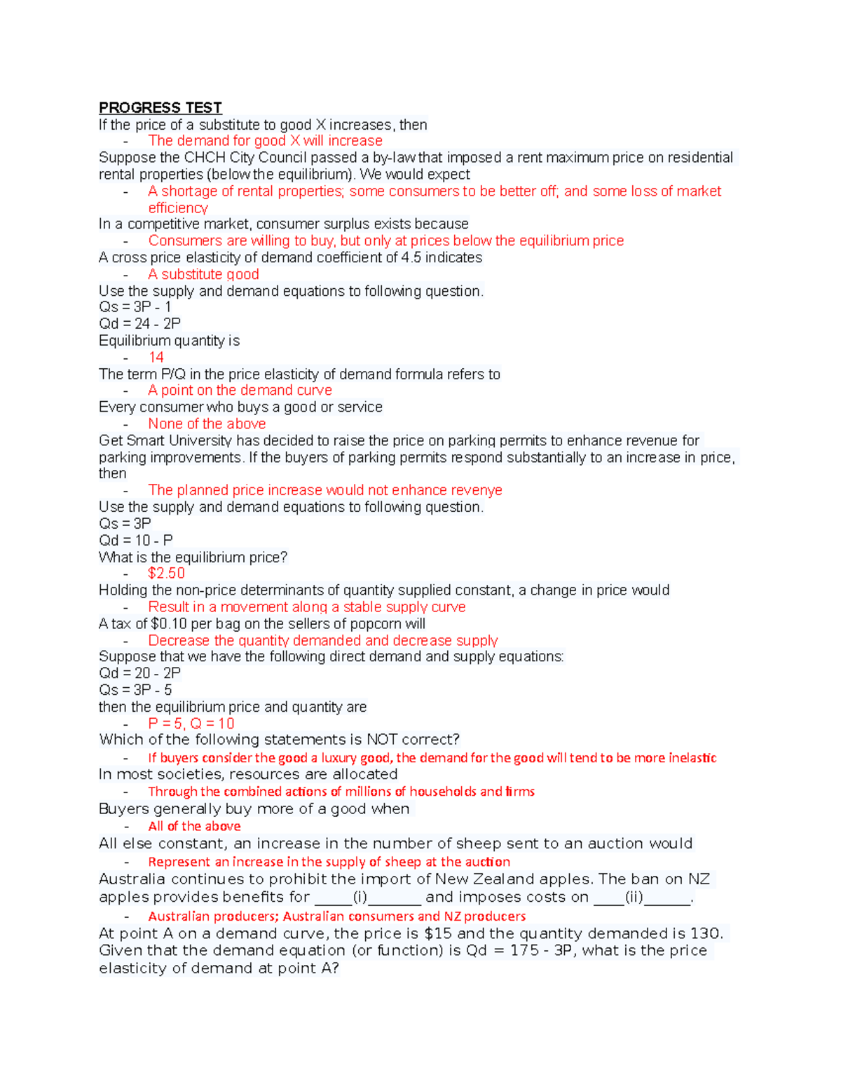 ECO progress test - PROGRESS TEST If the price of a substitute to good ...