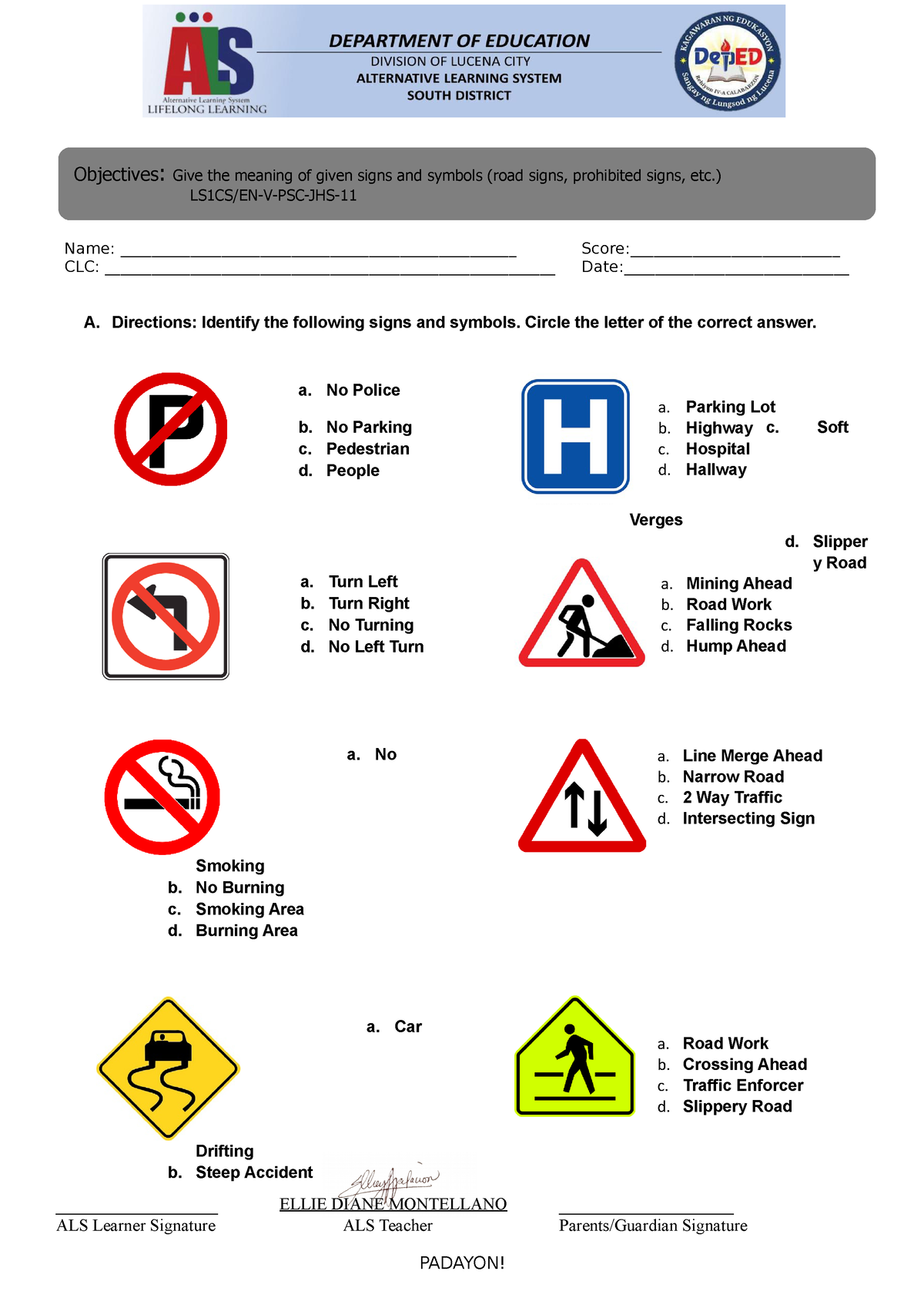 LS1 Signs and symbols - for als - Name: ________________________Score ...