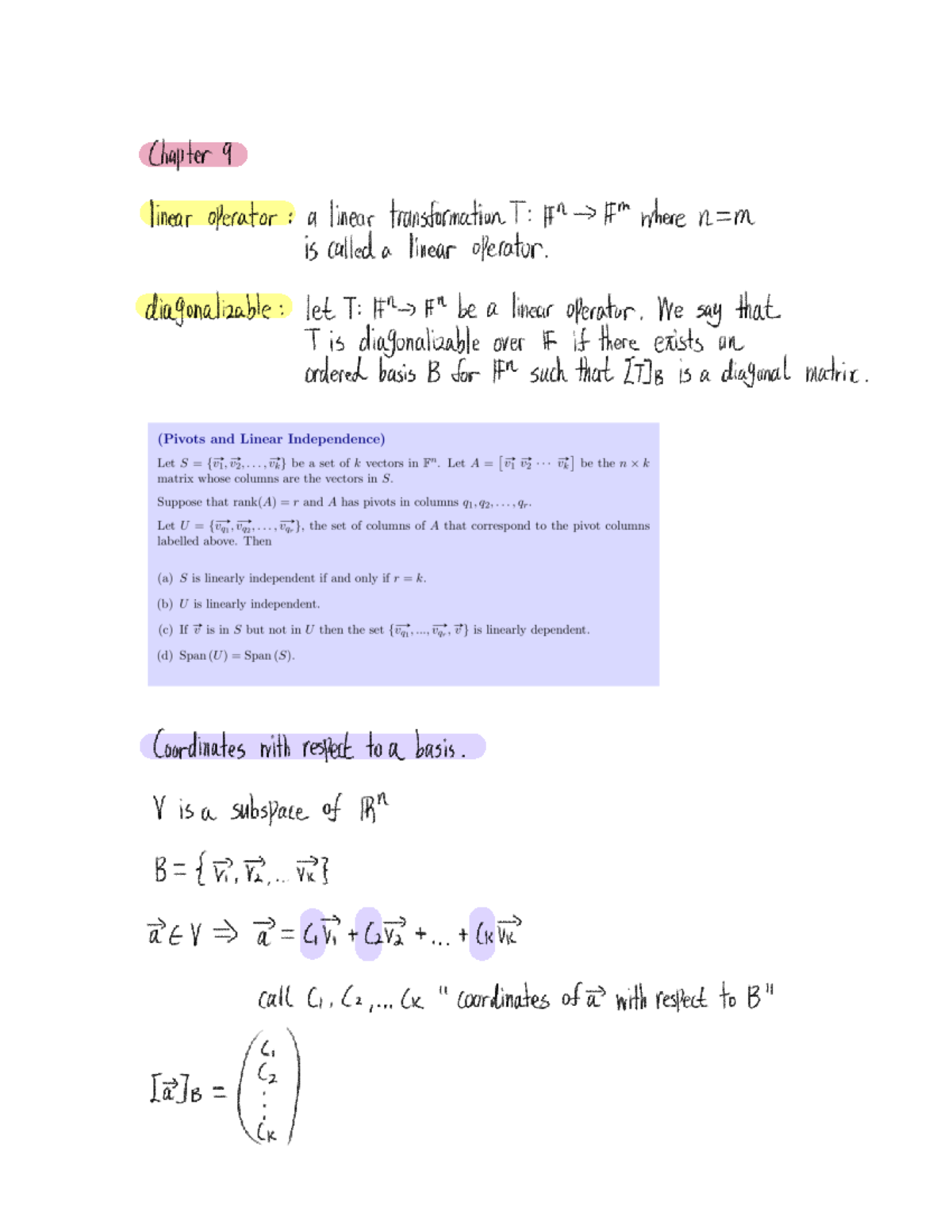 Note Aug 6 2023 - Summary Linear Algebra 1 (Hon Math) - ####### Chapter ...