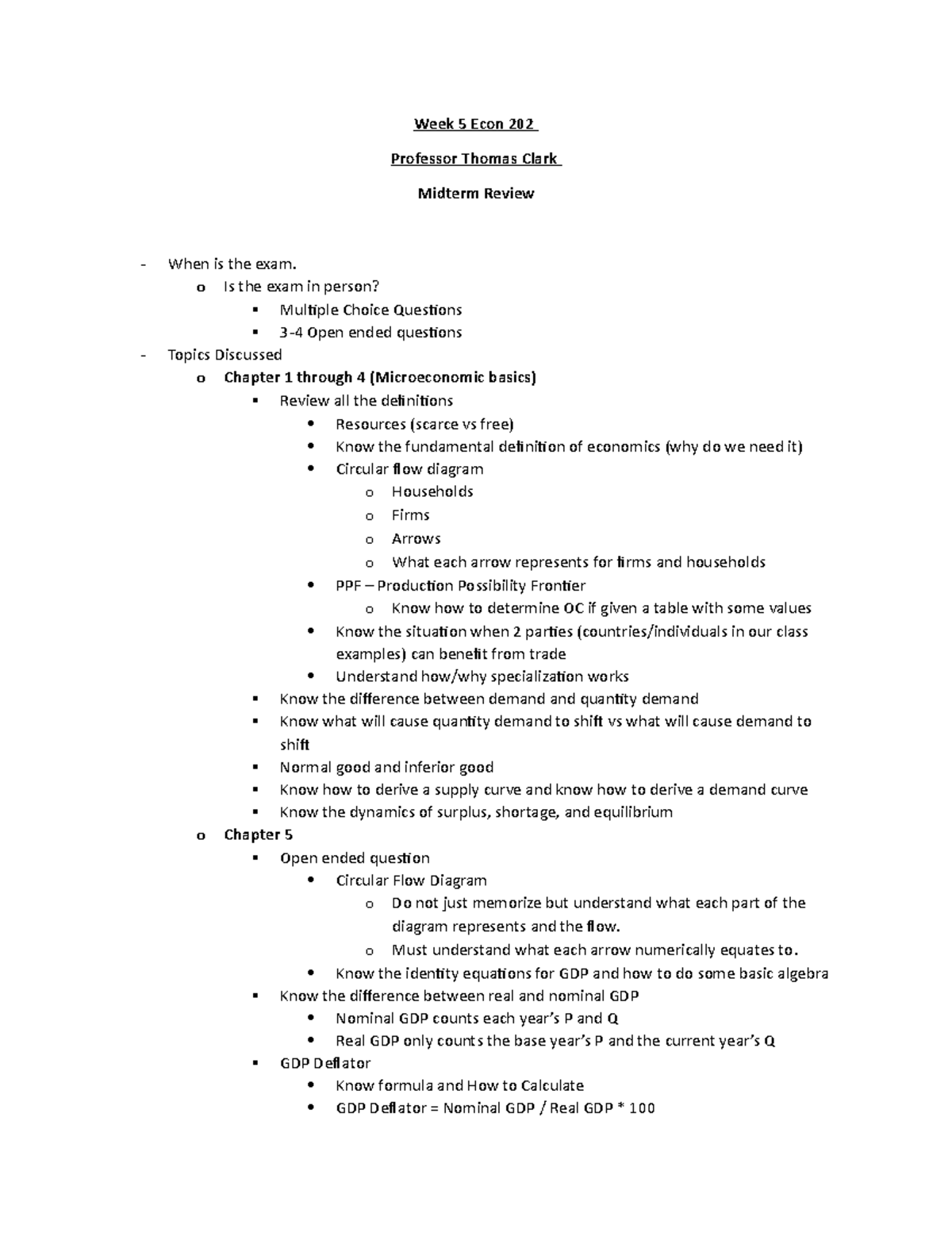 Week 5 Exam Review - Professor Thomas Clark Econ 202 Notes - Week 5 ...