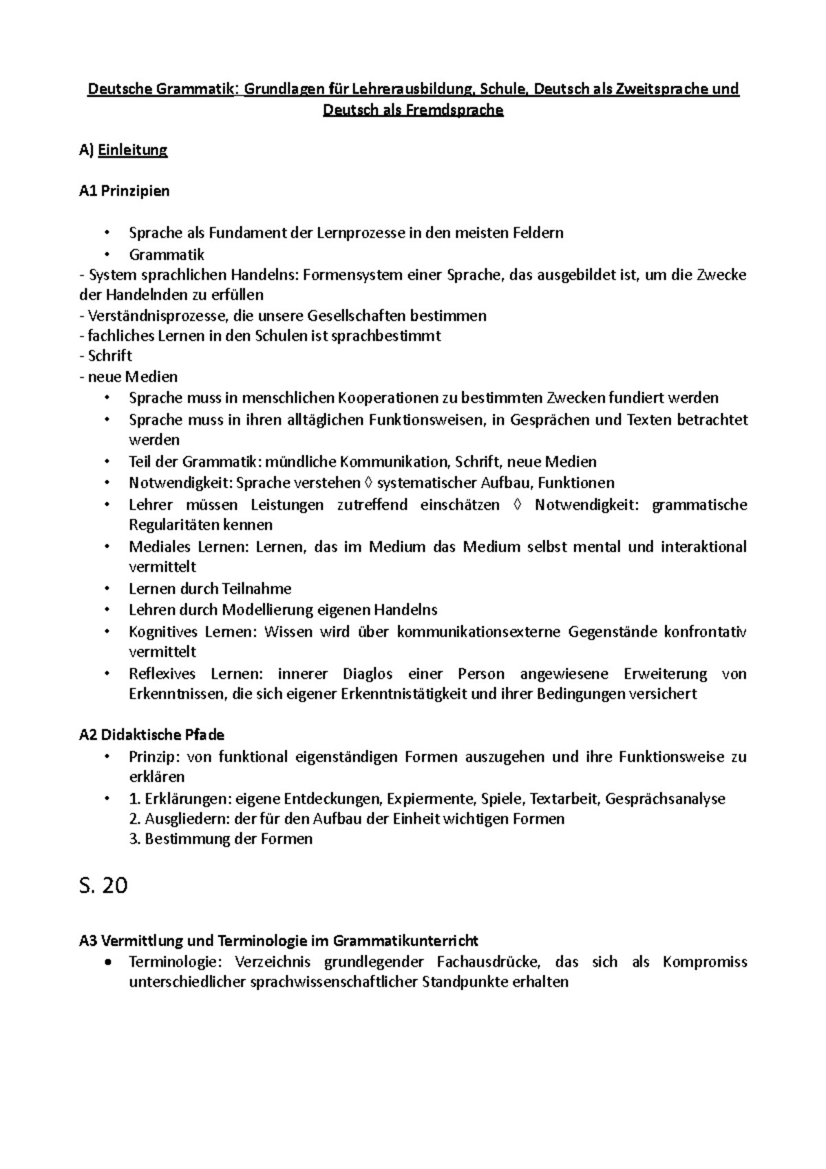 Deutsche Grammatik: Grundlagen für Lehrerausbildung, Schule Deutsch als