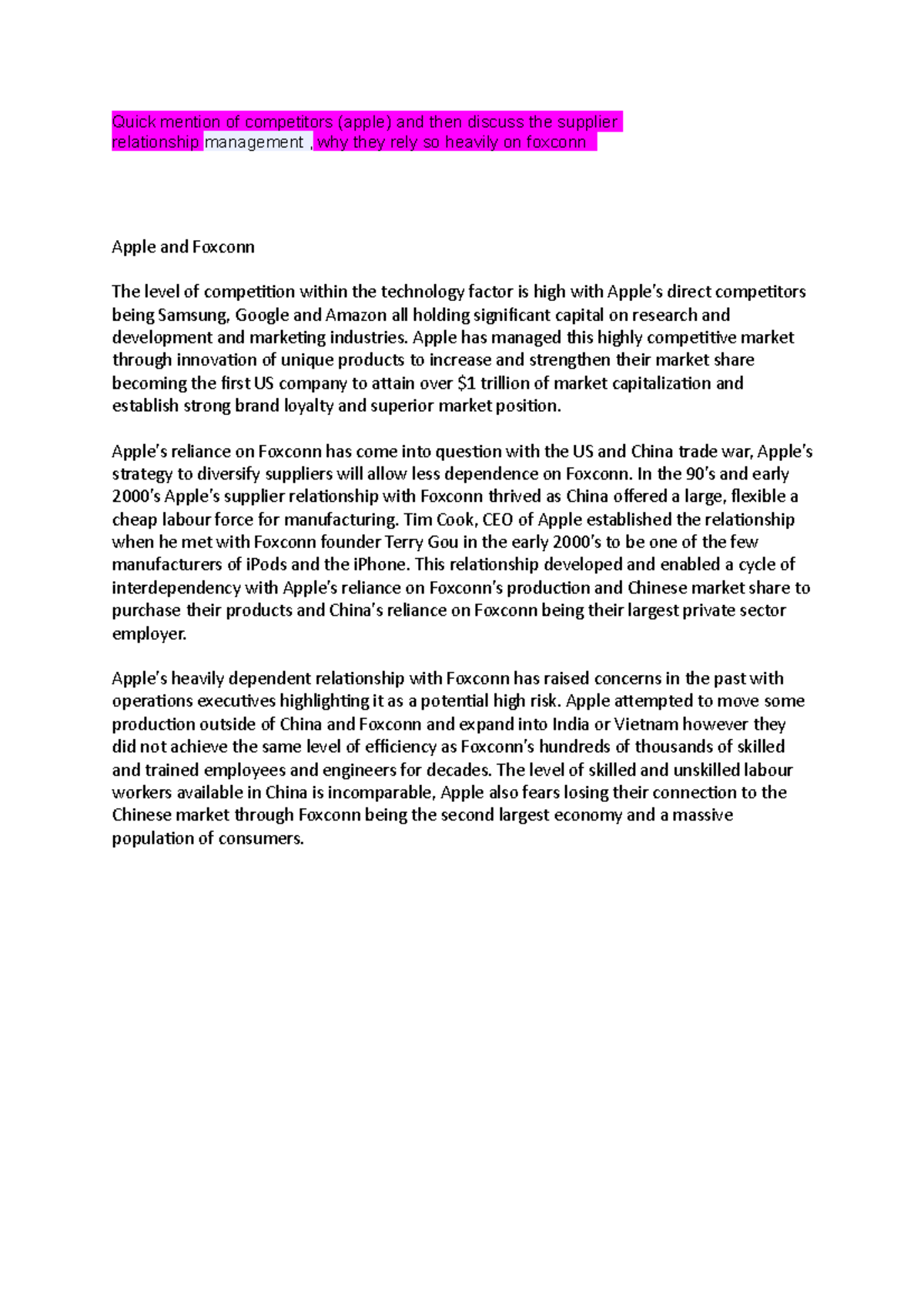 Mps group pres Quick mention of competitors (apple) and then discuss the supplier relationship