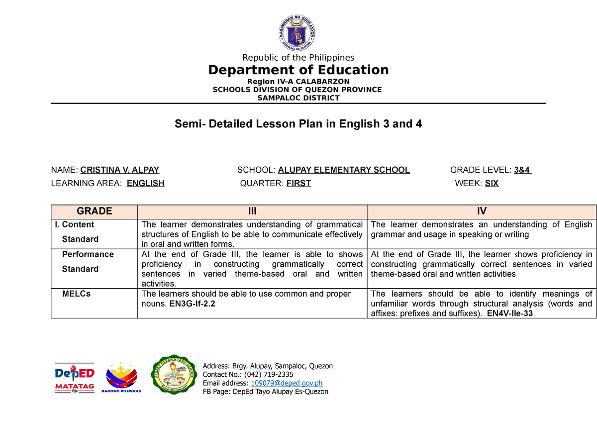 MG LP English 3AND4 - Detailed Multigrade Lesson Plan In Mathematics ...