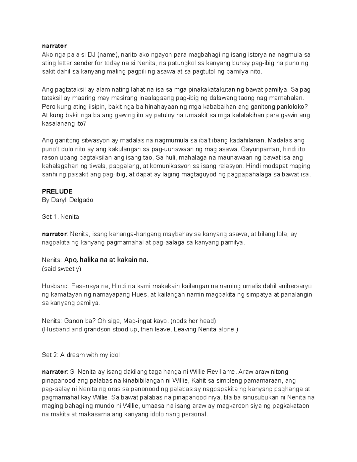 21st Century prelude by daryll delgado script (tagalog) narrator