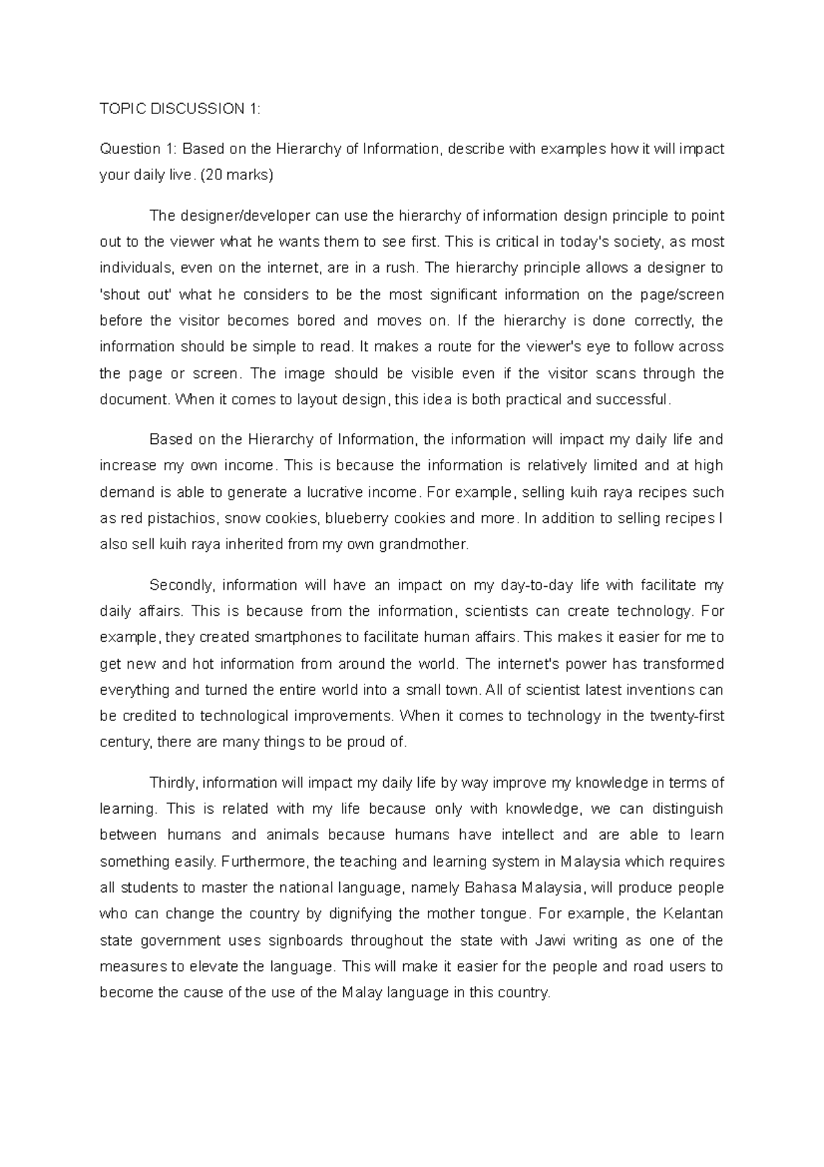 20208793432 Essay 1 IMD124 - TOPIC DISCUSSION 1: Question 1: Based on ...