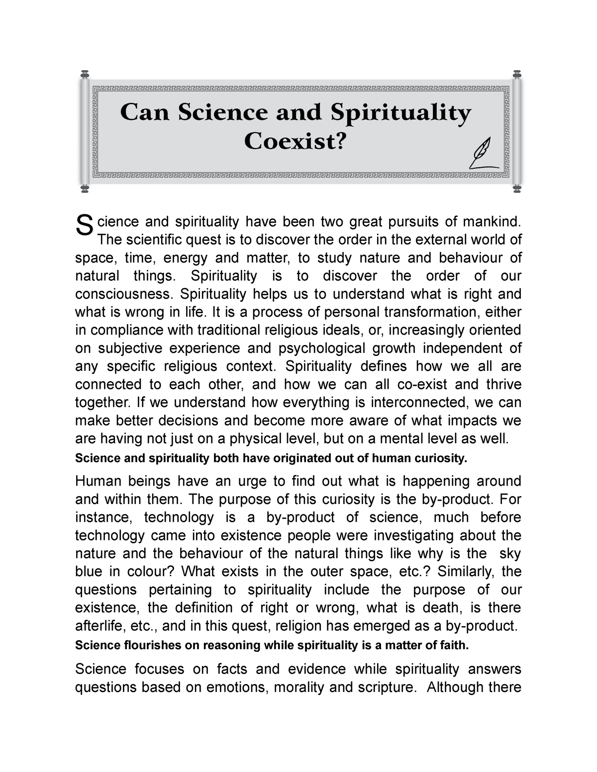 essay on science and spirituality
