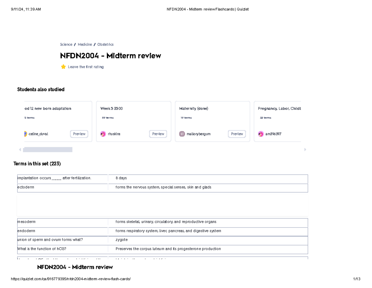 NFDN2004 Midterm review Flashcards Quizlet NFDN2004 Midterm