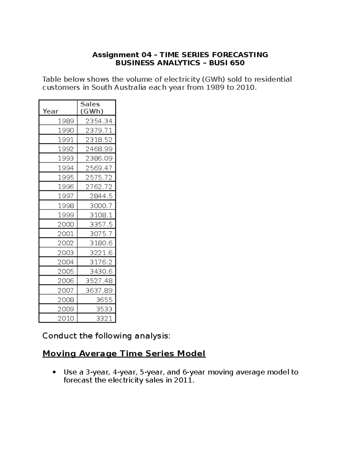 Assignment 04 - Time Series Model - Assignment 04 – TIME SERIES ...