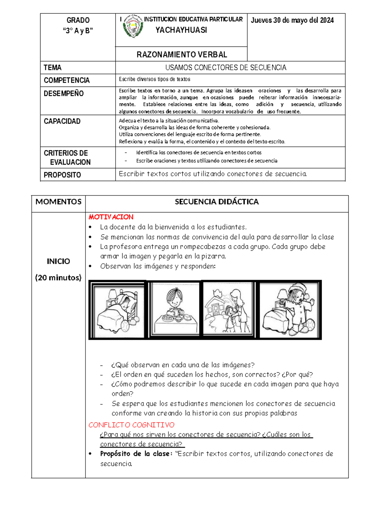 Conectores De Secuencia - Grado “3° A Y B” In Institucion Educativa 