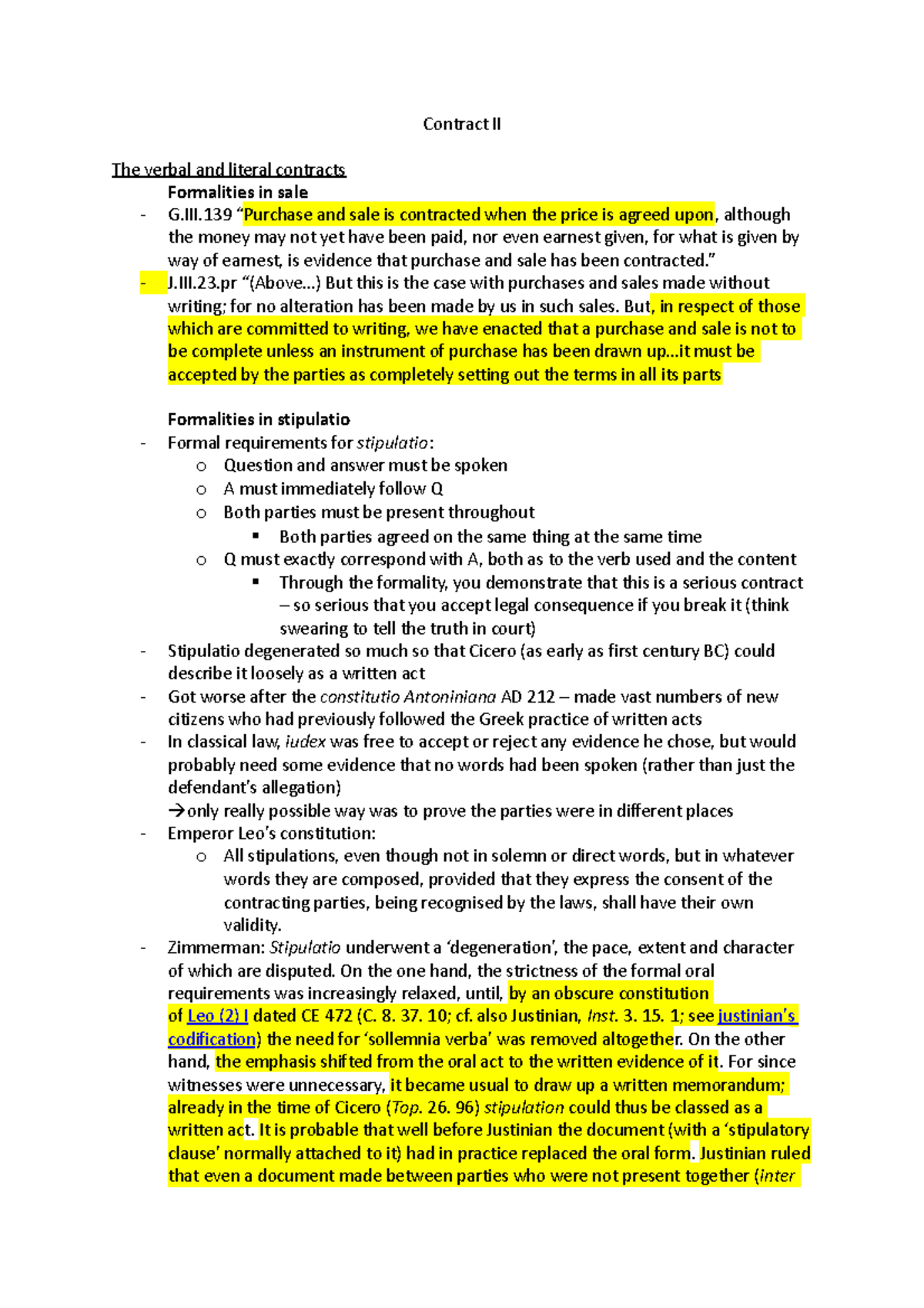 Contract II - 2nd term Roman law lecture notes 7/7 - Contract II The ...