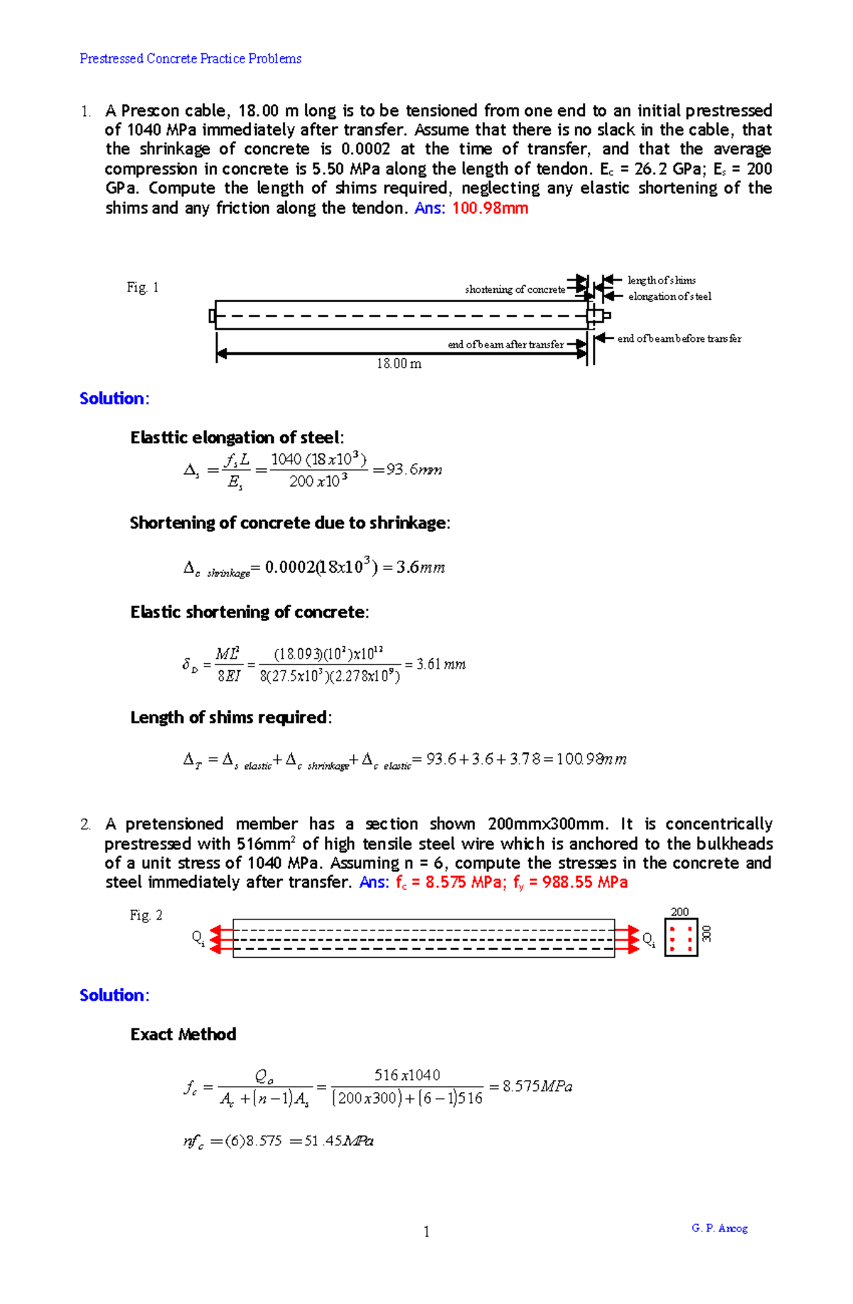 Pdfcoffee - none - ####### 1. A Prescon cable, 18 m long is to be ...