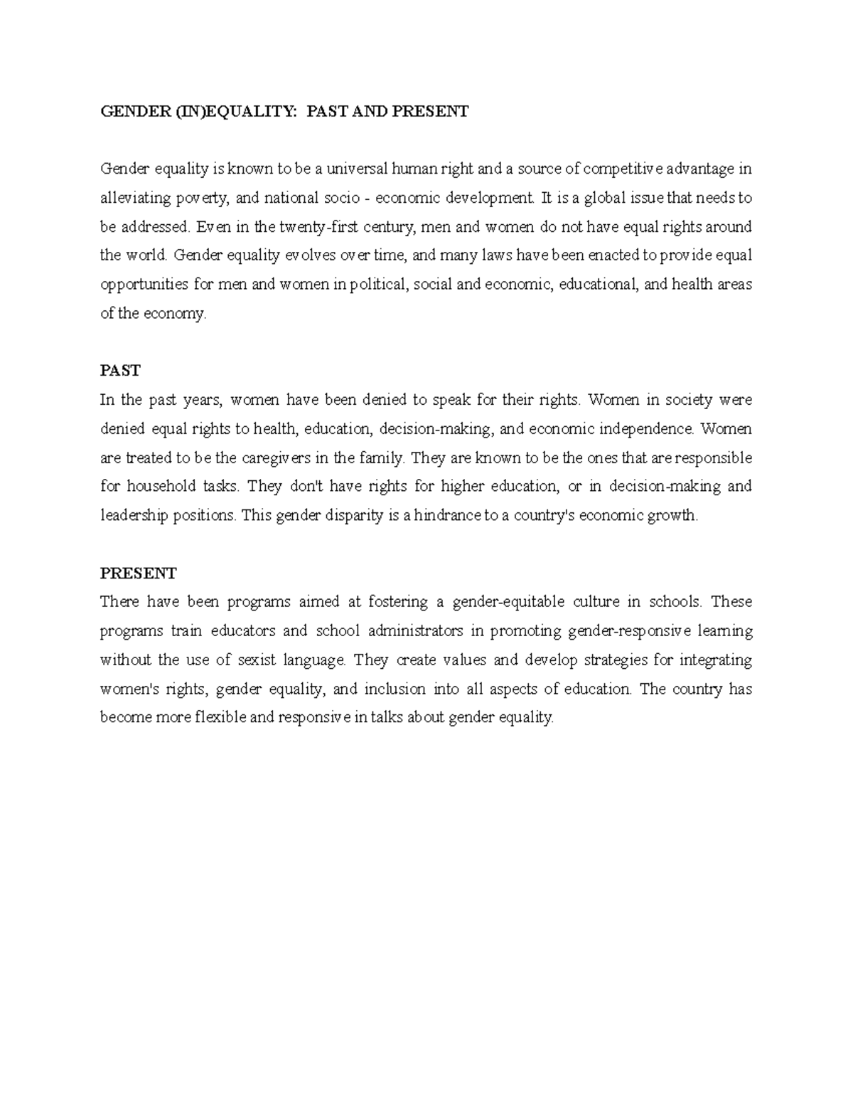 Comparative analysis on human rights -1 - GENDER (IN)EQUALITY: PAST AND ...