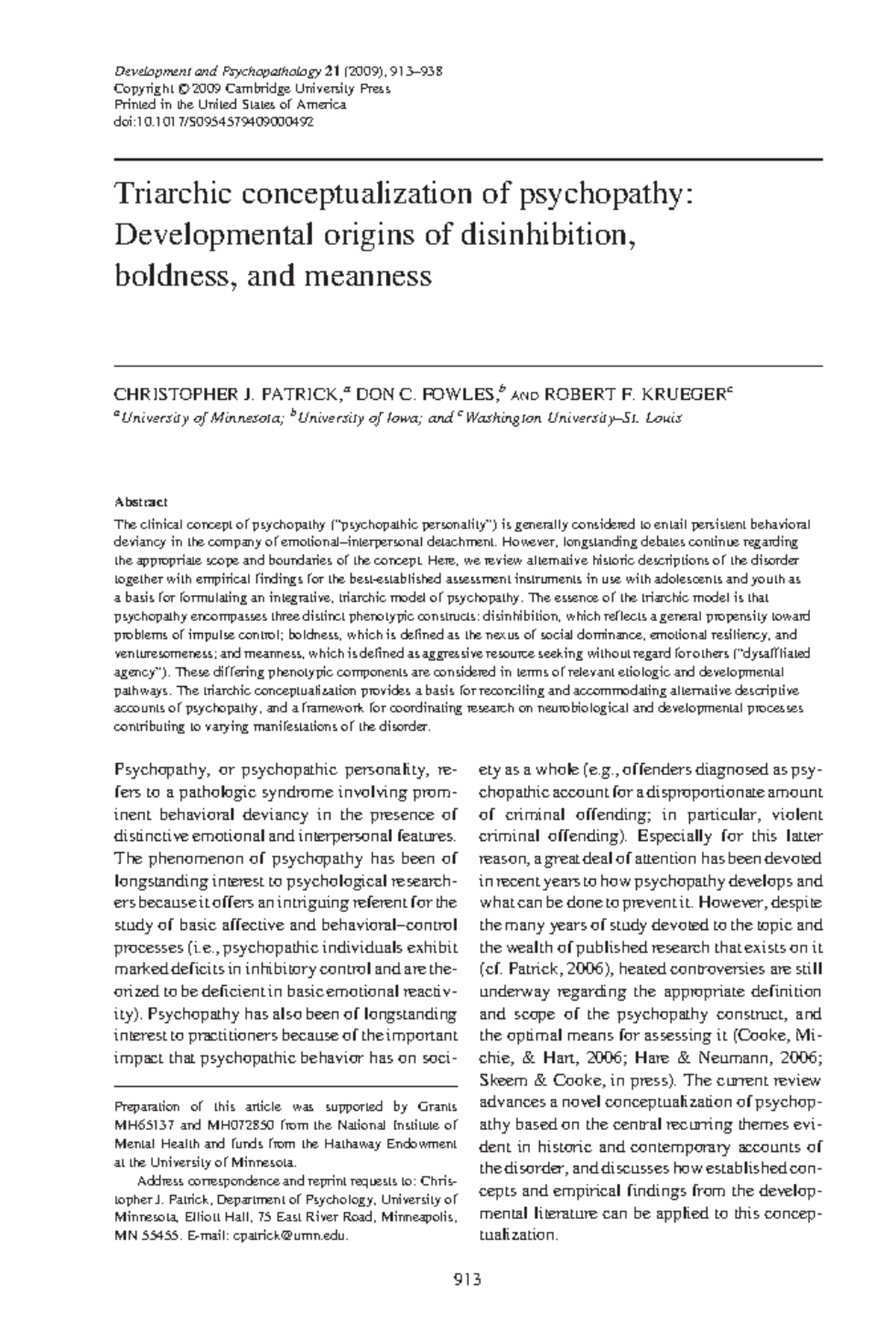 Triarchic Model Of Psychopathy - Triarchic Conceptualization Of ...