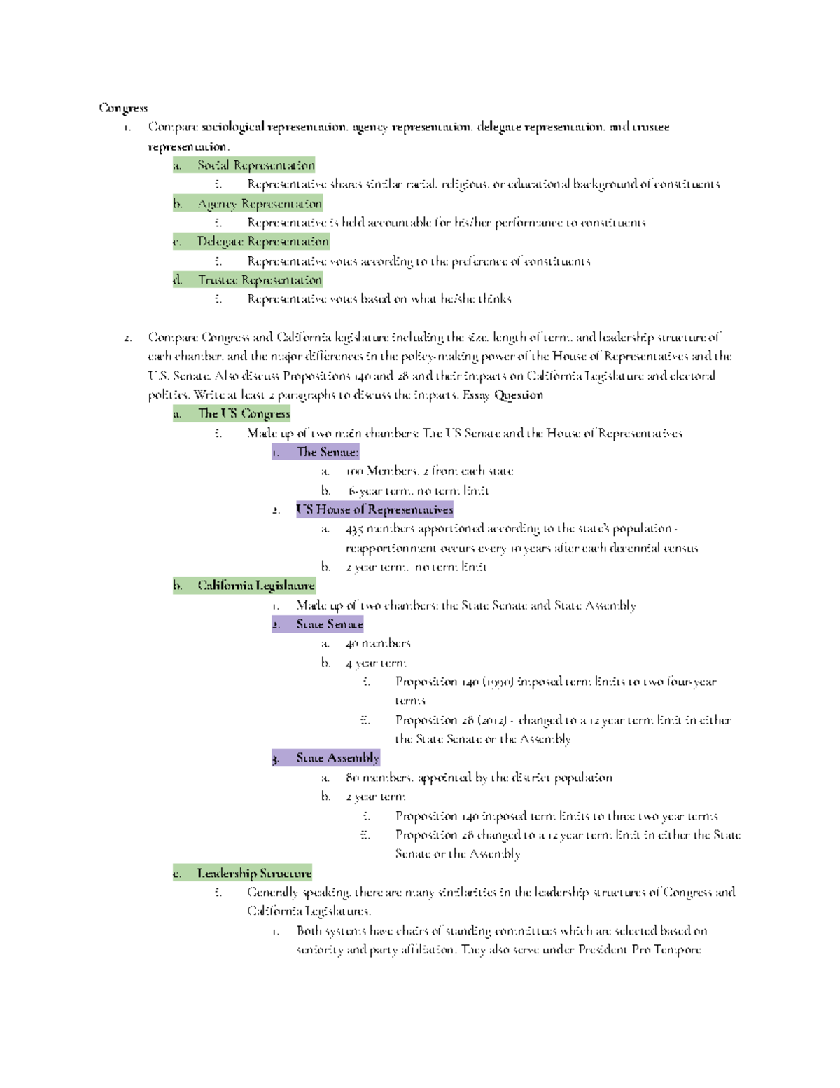 POSC 100 Test 3 Class Notes - Congress 1. Compare Sociological ...