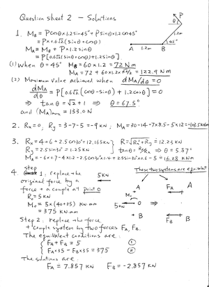 Sheet 1 solutions - Engineering Mechanics - EG-166 - Question sheet 1 ...