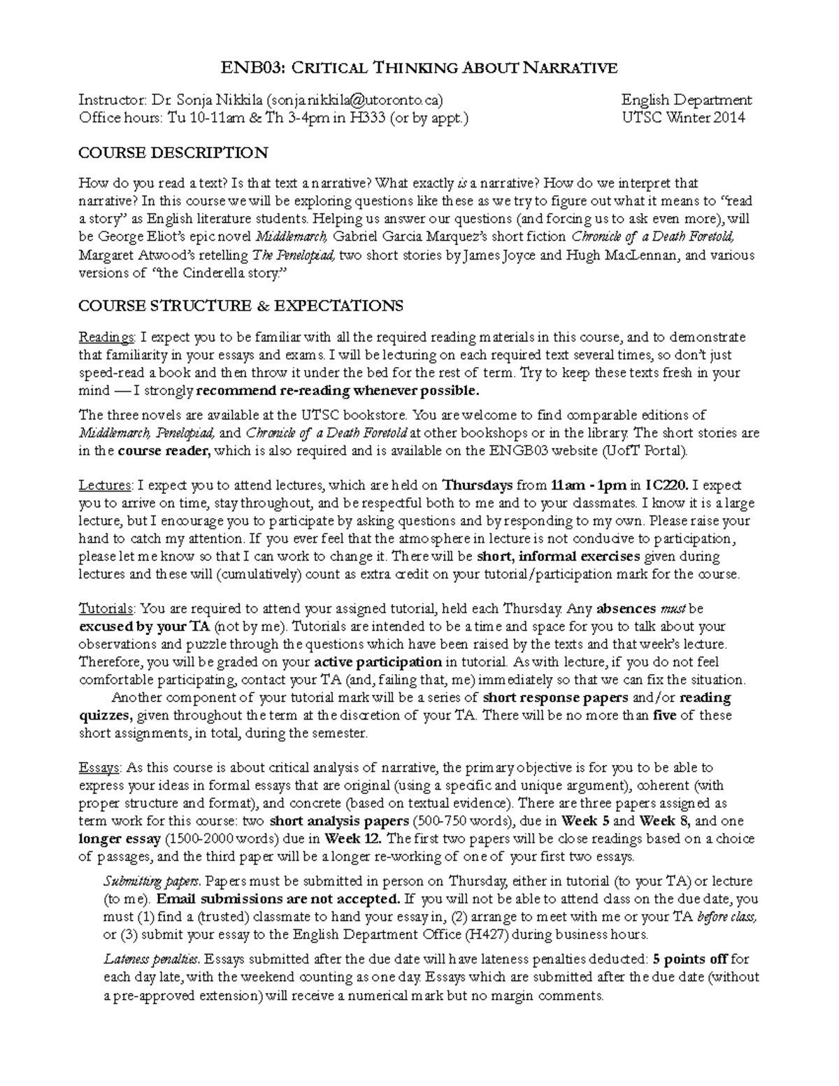 ENGB03 Syllabus - COURSE DESCRIPTION How do you read a text? Is that ...