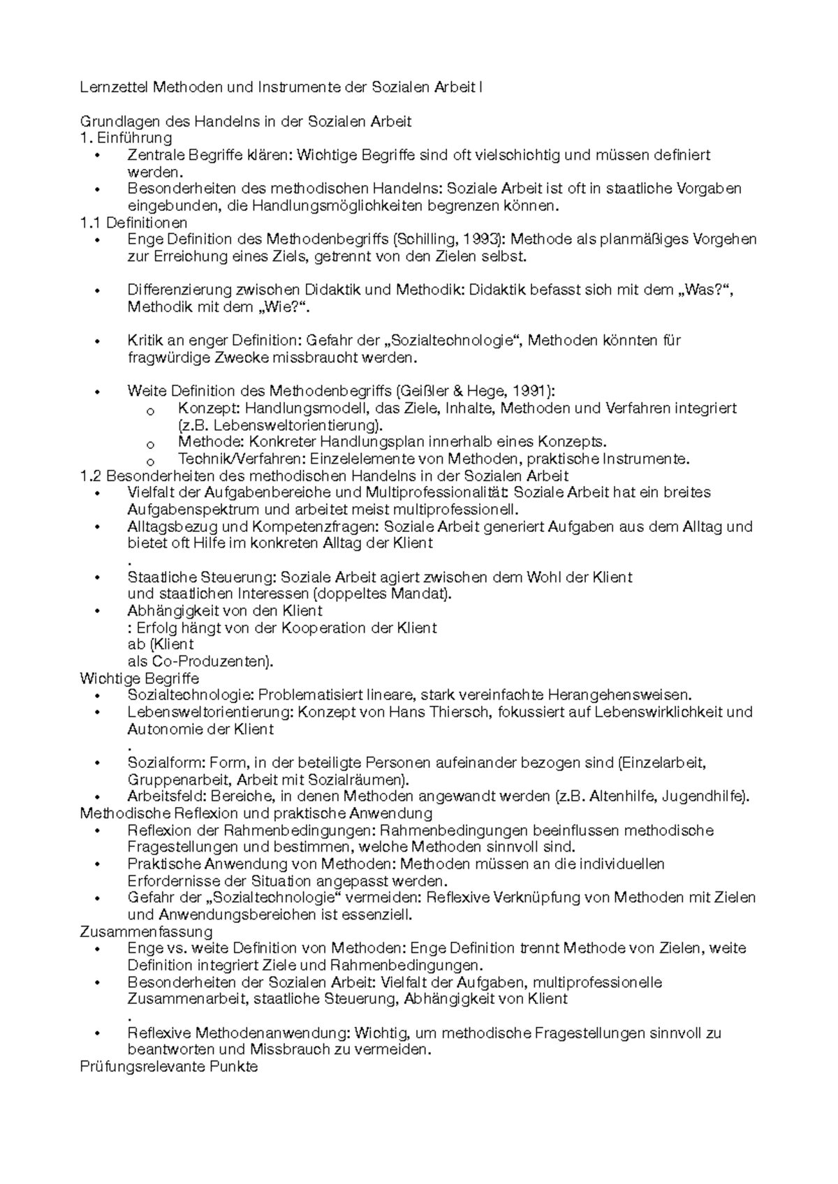 Lernzettel Methoden I - Besonderheiten des methodischen Handelns ...