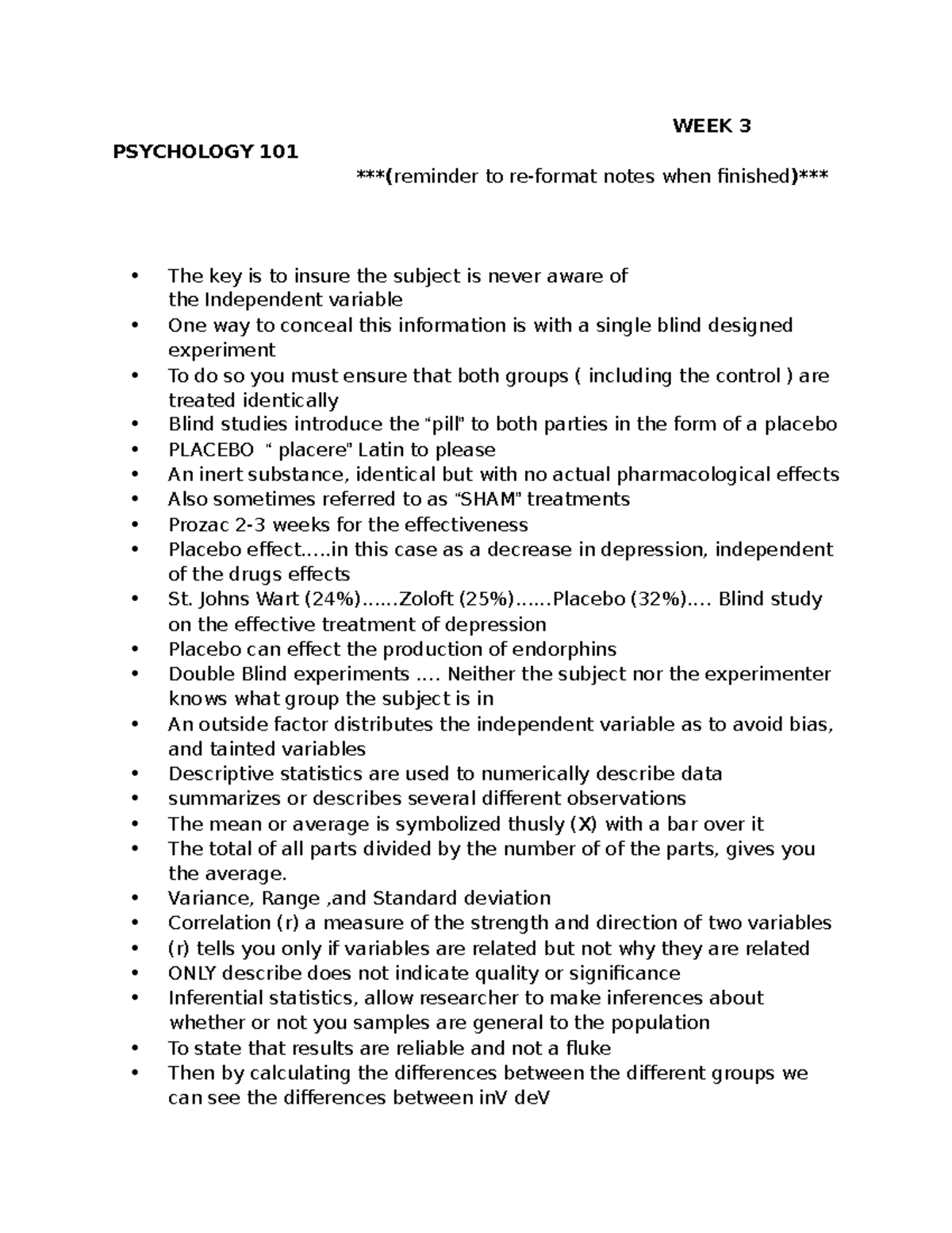 101 notes Week 3 - WEEK 3 PSYCHOLOGY 101 ( reminder to re-format notes ...