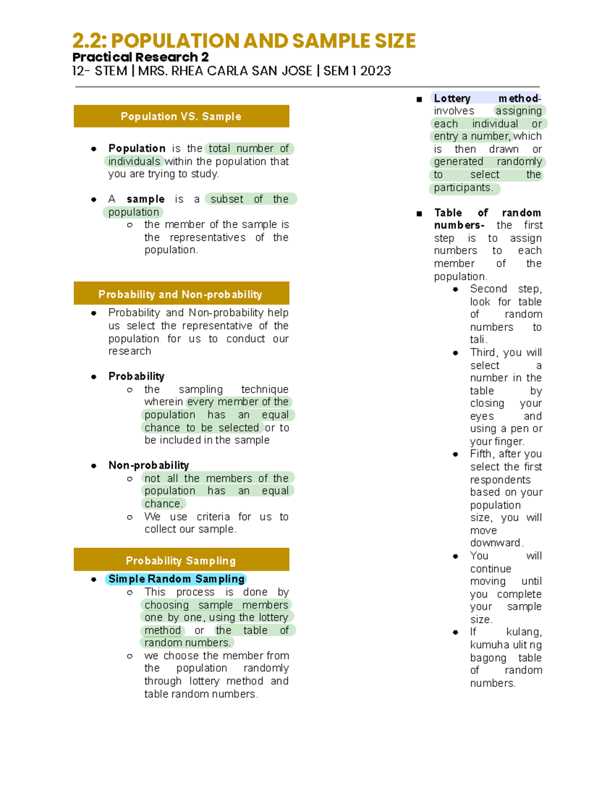 Population and Sample Size - 2. 2 : POPULATION AND SAMPLE SIZE ...