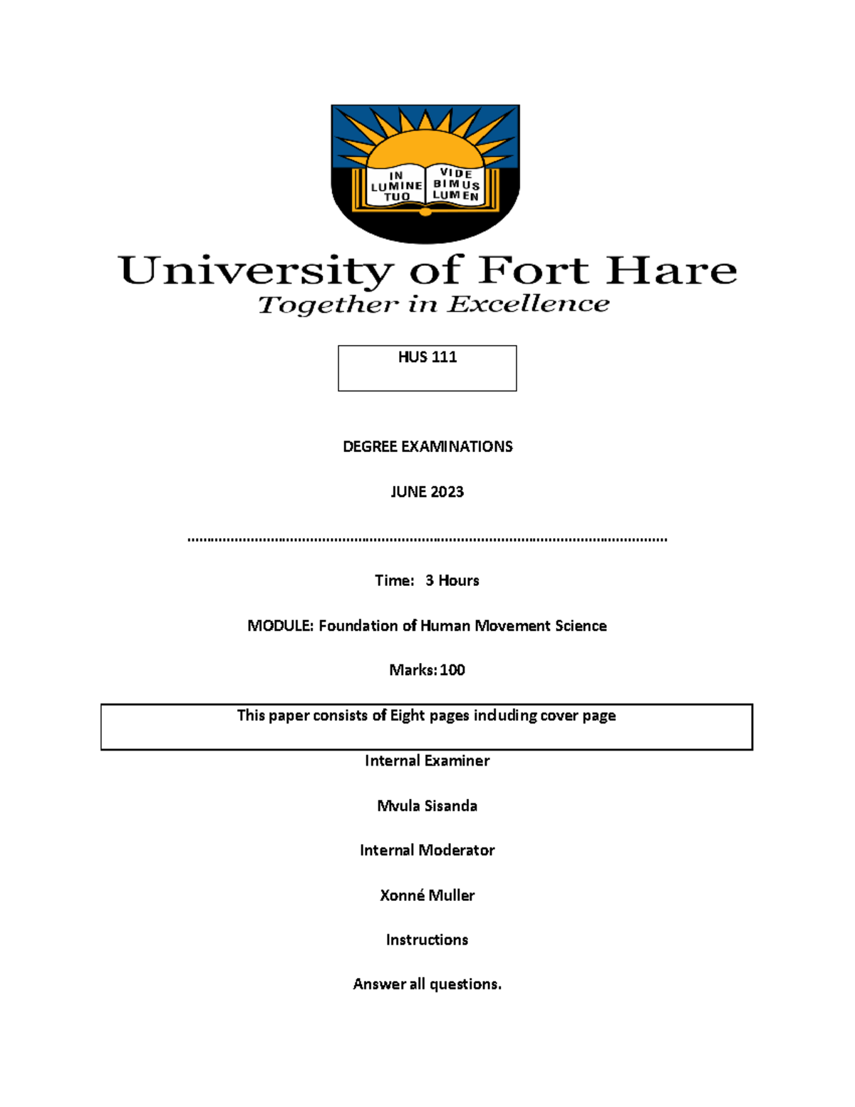 HUS 111 JUNE EXAM 2023 - THAT CAN BE HELPFUL - HUS 11 1 DEGREE ...