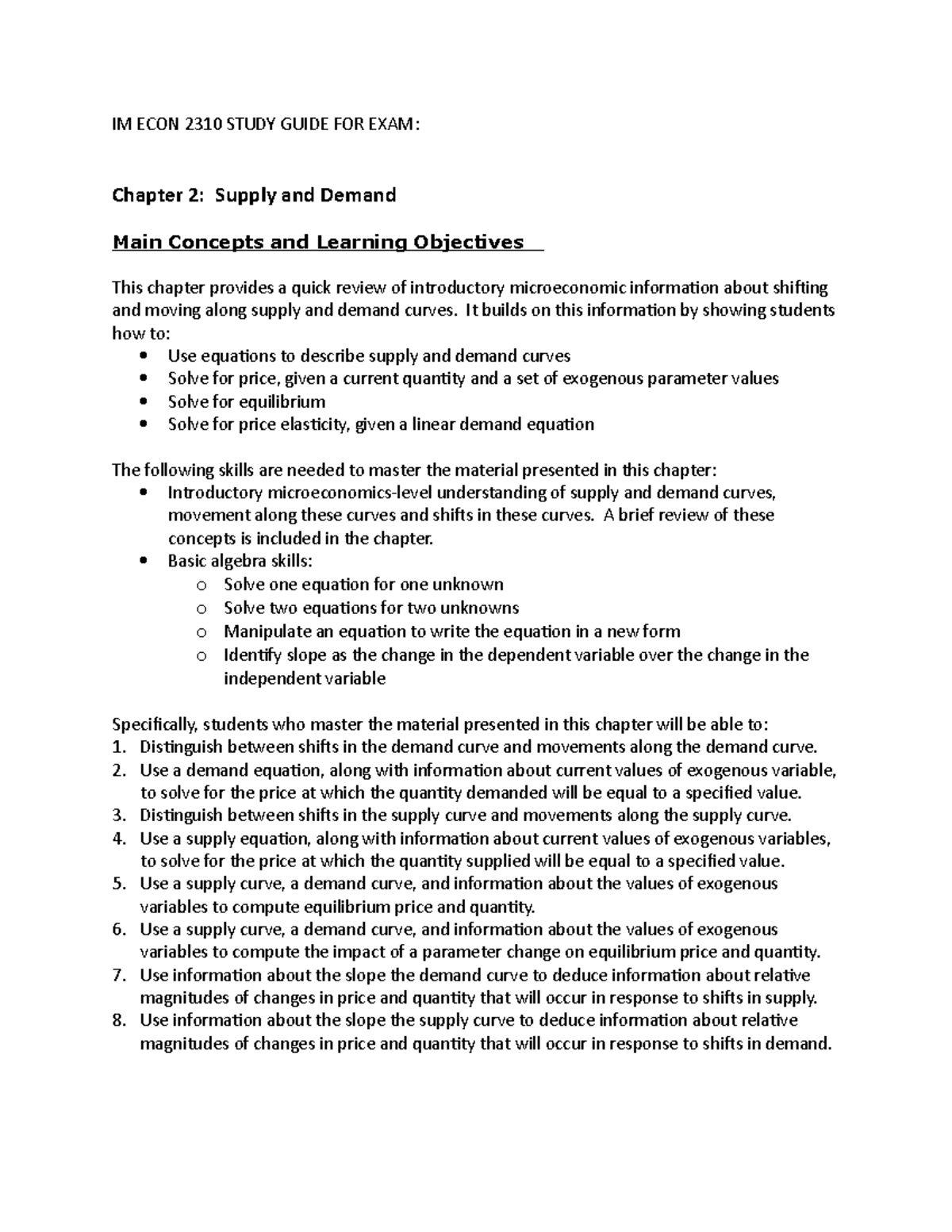 IM ECON 2310 Study Guide FOR EXAM - IM ECON 2310 STUDY GUIDE FOR EXAM ...