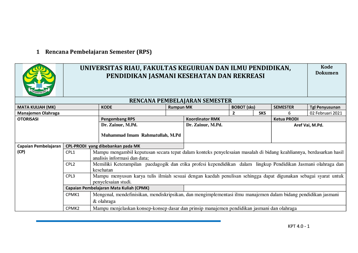 RPS- Manajemen-OBE - RPS Dan CPPL OBE - 1 Rencana Pembelajaran Semester ...