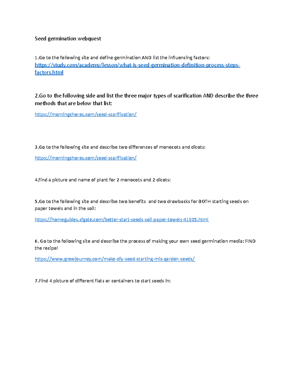 Botany seed germination webquest Seed germination webquest 1 to the