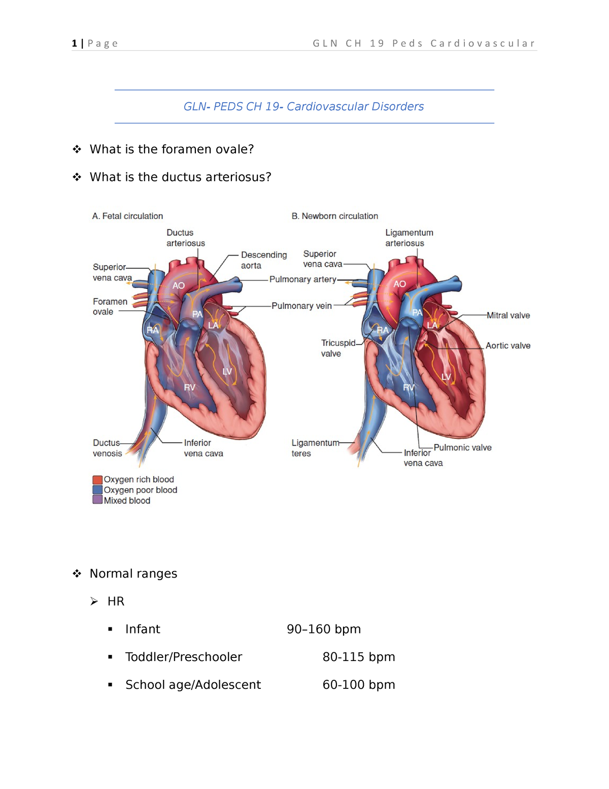 Peds GLN Ch 19 cardiovascular disorders - GLN- PEDS CH 19 ...