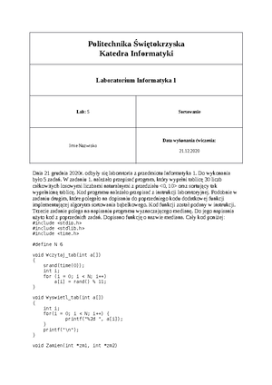 Informatyka 1 Sprawozdanie Lab6 - Politechnika Swiętokrzyska Katedra ...